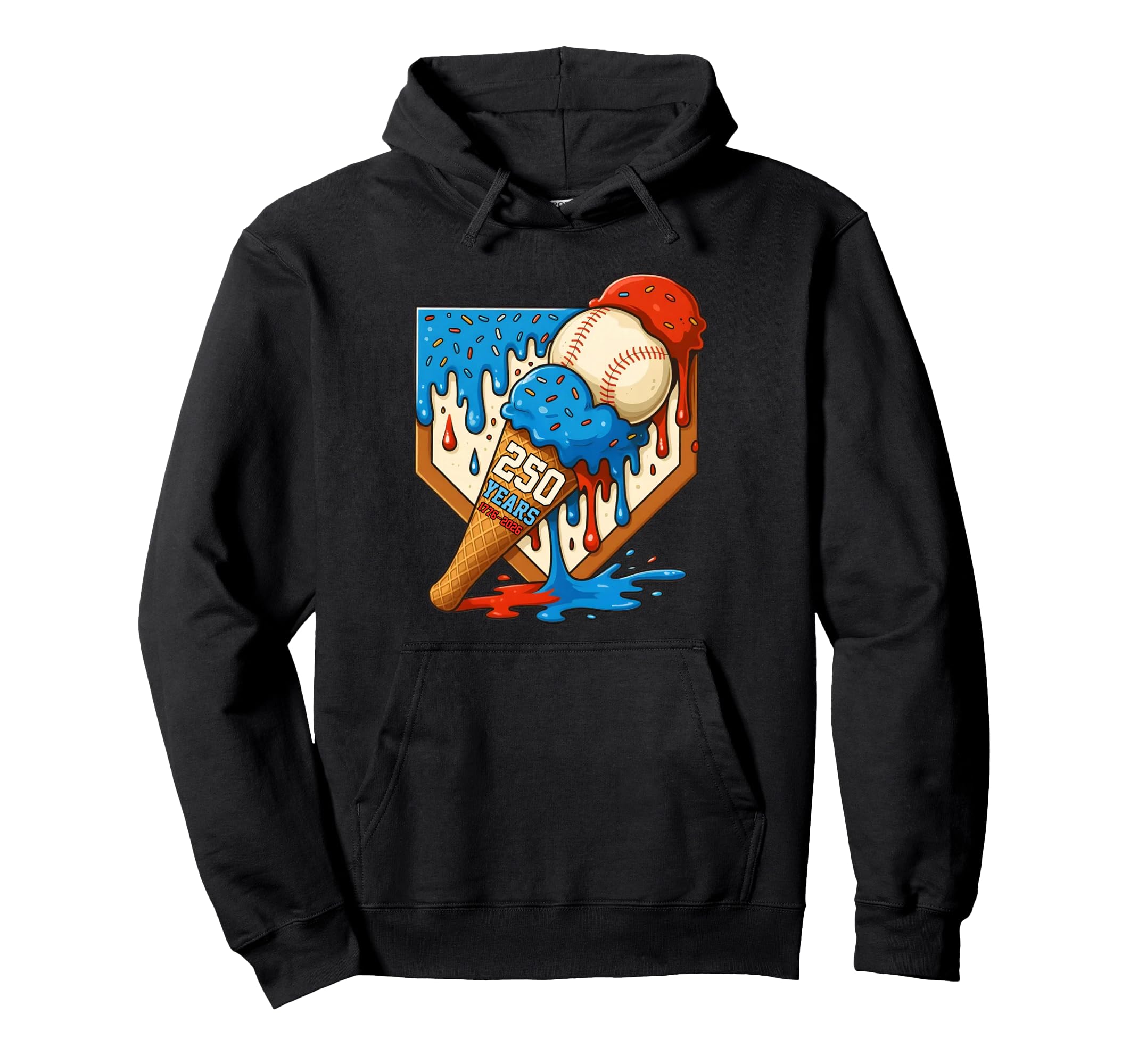250 Years Baseball Ice Cream Drip Hoodie - Minimalist Print Unisex - T-Shirt, Sweatshirt, Hoodie