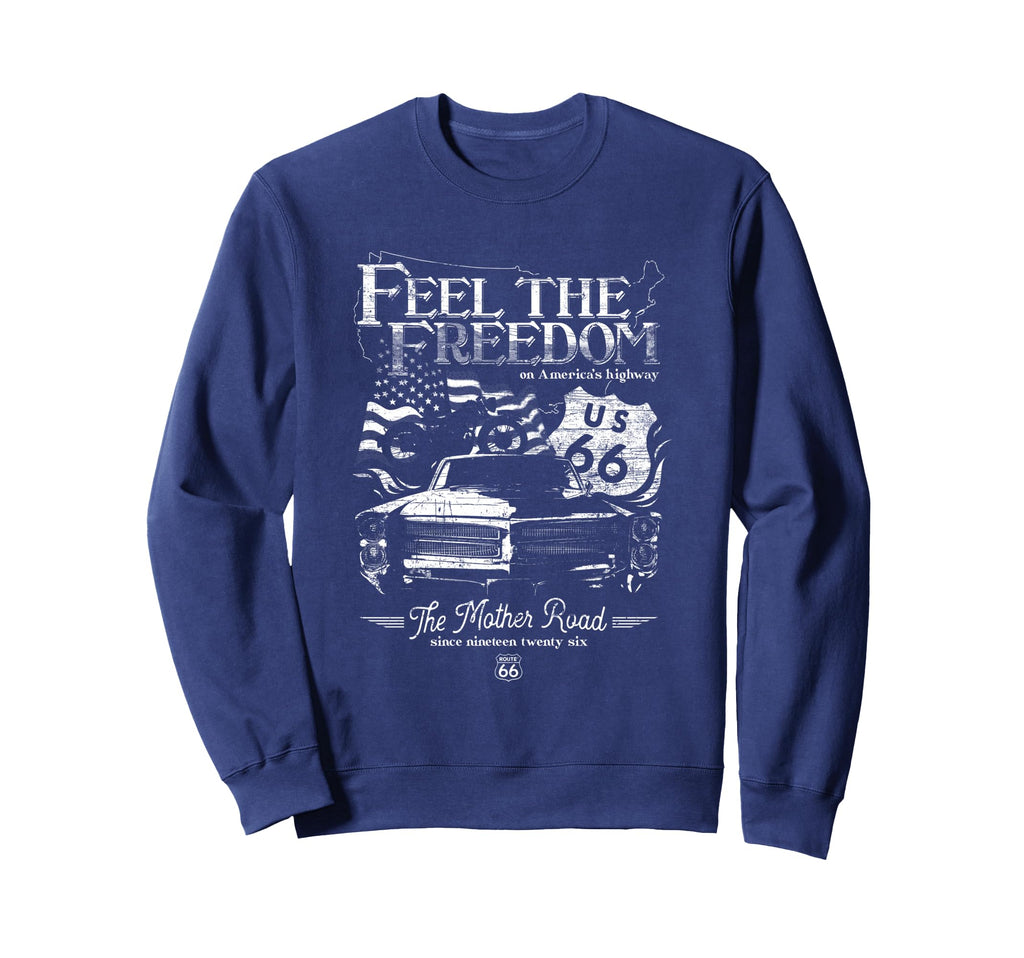 Route 66 Feel Freedom Americana Sweatshirt - Trendy Graphic Men Women - T-Shirt, Sweatshirt, Hoodie