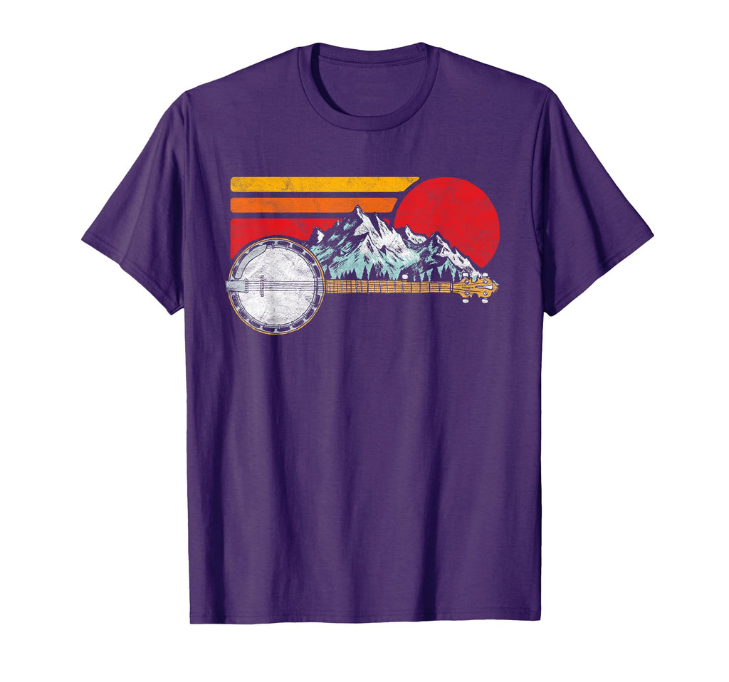 Banjo Mountains Sun Sketch Surf 80S T-Shirt - Fun Novelty Design for Adults - T-Shirt, Sweatshirt, Hoodie