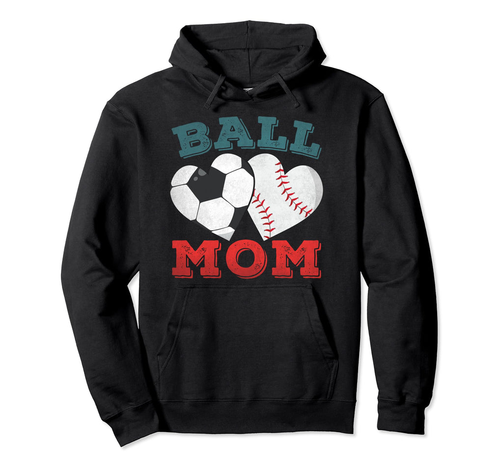 Ball Mom Heart Baseball Soccer Mom Hoodie - Unique Graphic for Adults - T-Shirt, Sweatshirt, Hoodie