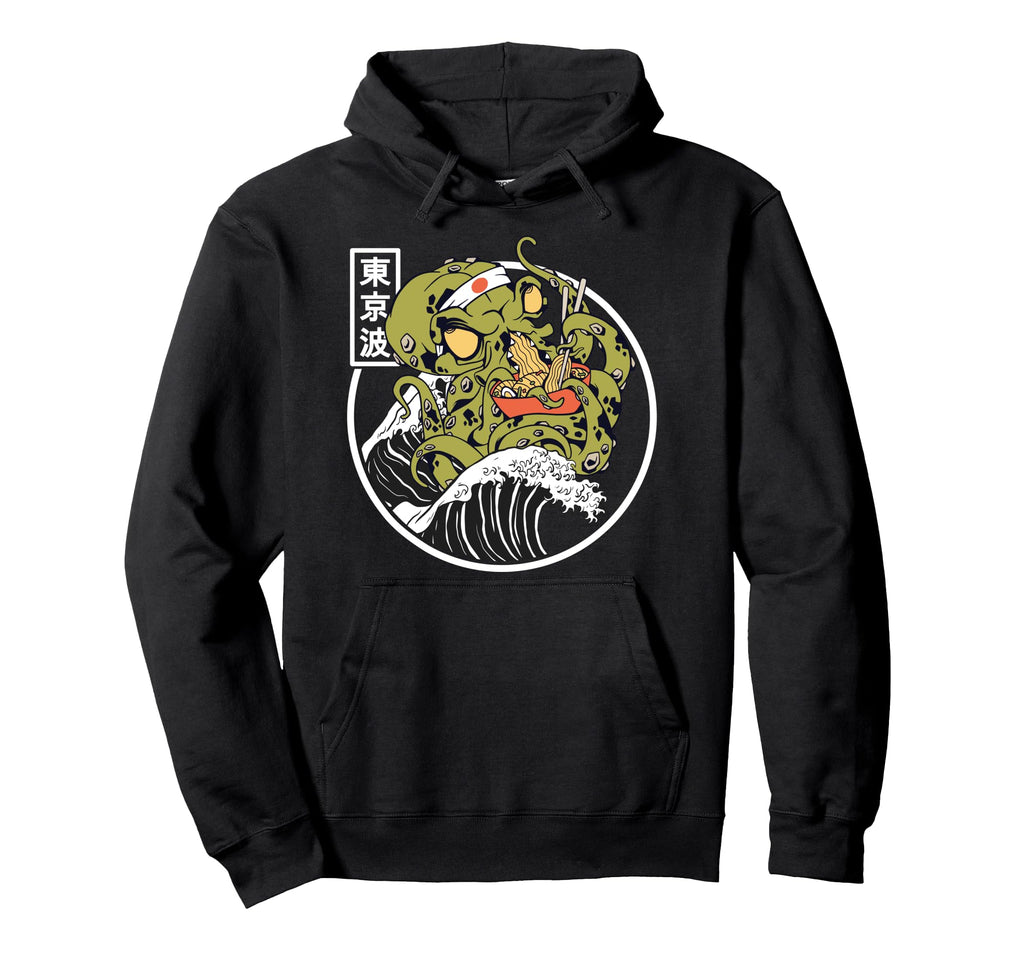 Kraken Eating Ramen Kanagawa Wave Hoodie - Novelty Apparel Men Women - T-Shirt, Sweatshirt, Hoodie
