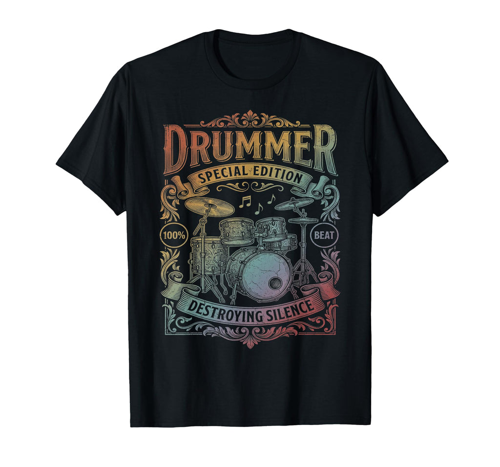 Drummer Destroying Silence Steampunk T-Shirt - Graphic Print for Adults - T-Shirt, Sweatshirt, Hoodie