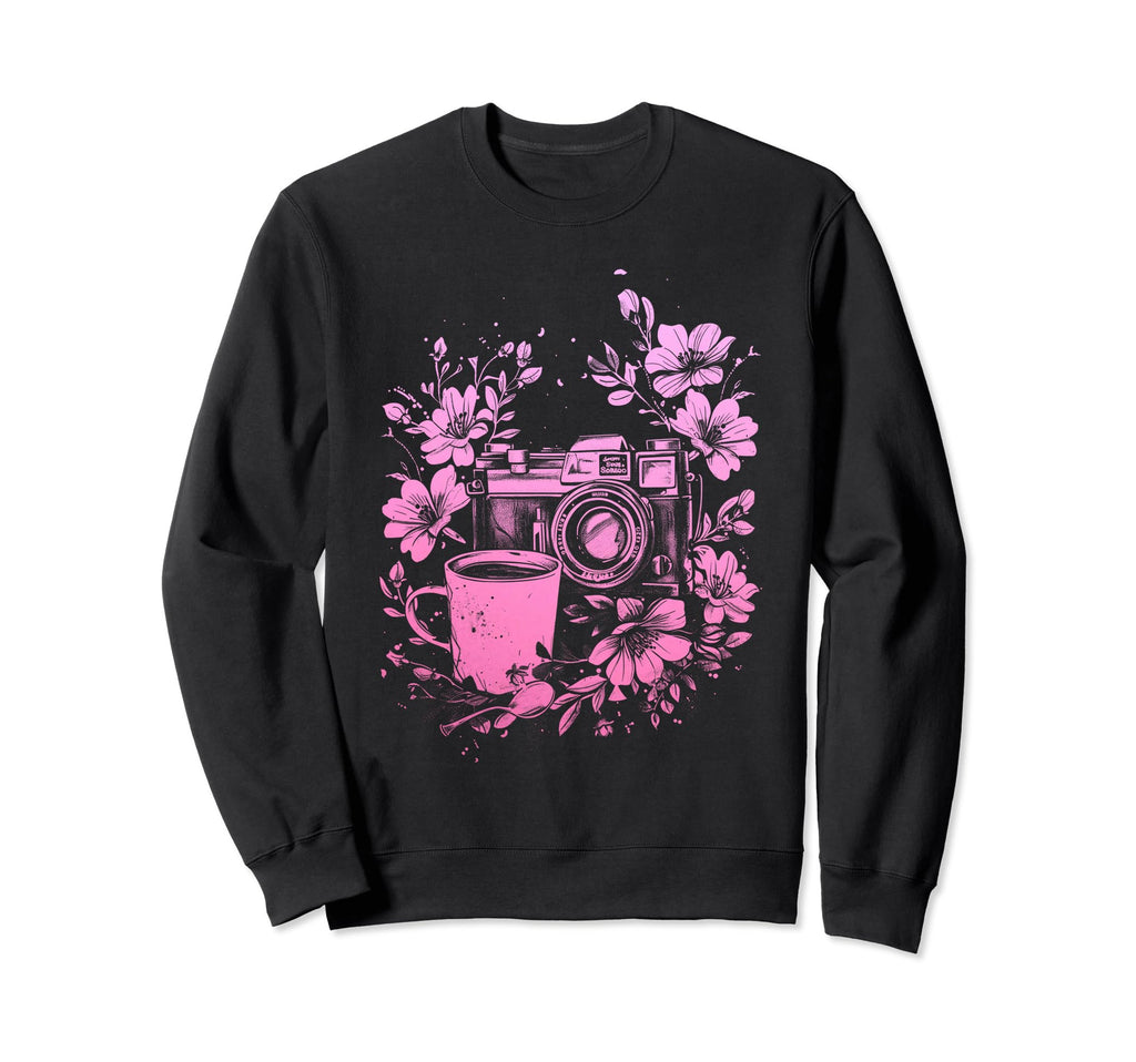 Photographer Coffee Camera Flowers Sweatshirt - Novelty Apparel for Adults - T-Shirt, Sweatshirt, Hoodie
