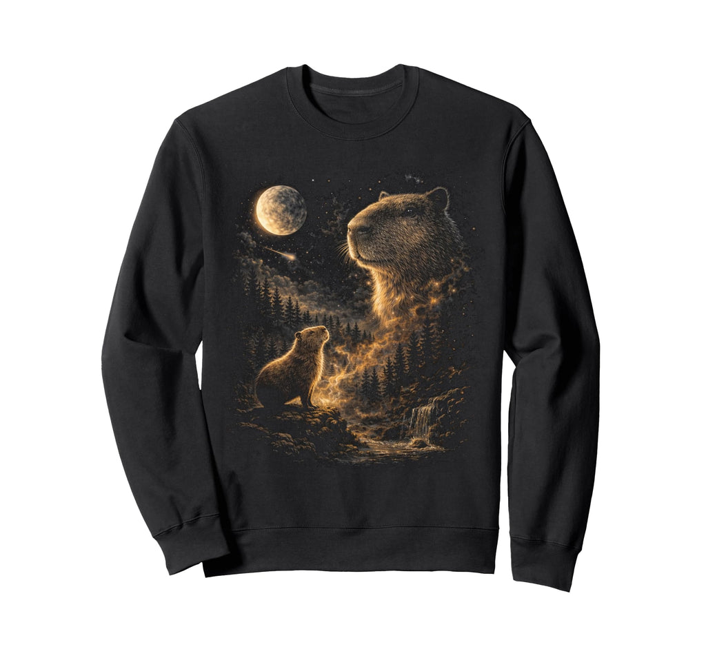Capybara Howling Moon Meme 90S Sweatshirt - Custom Art Print Unisex - T-Shirt, Sweatshirt, Hoodie