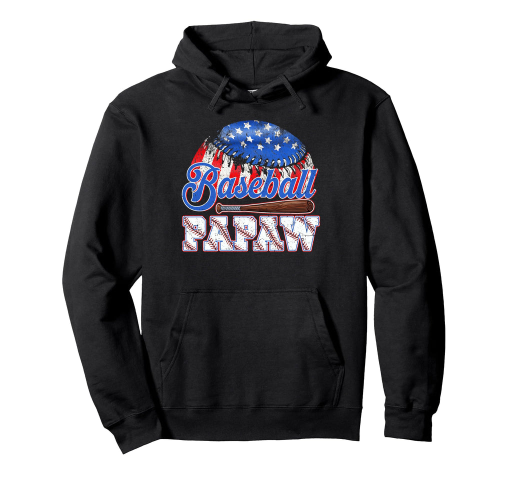 Baseball Papaw Usa Flag Fathers Hoodie - Casual Everyday Wear Men Women - T-Shirt, Sweatshirt, Hoodie