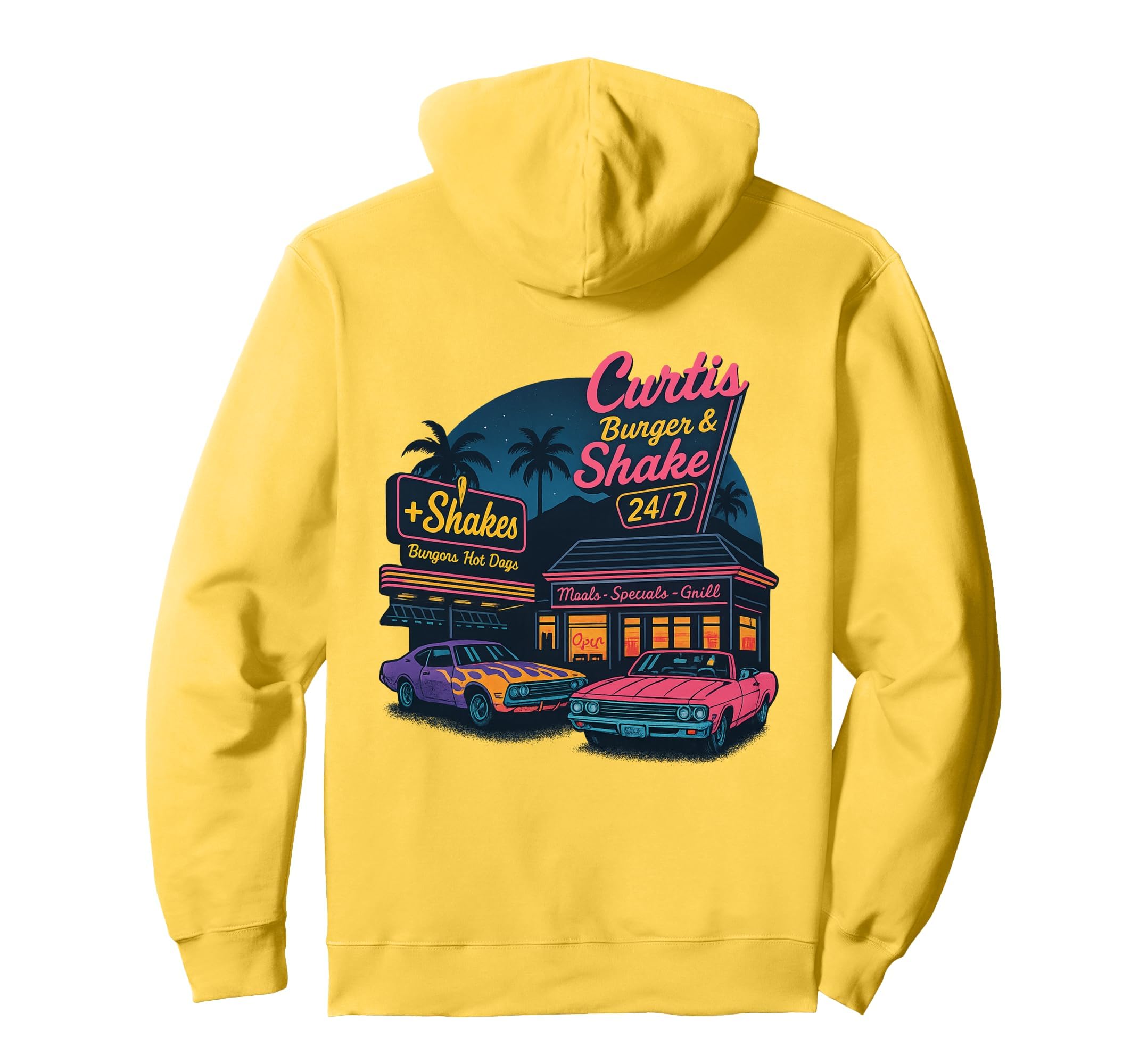 Curtis Burger And Shake Diner Night Hoodie - Novelty Apparel for Adults - T-Shirt, Sweatshirt, Hoodie