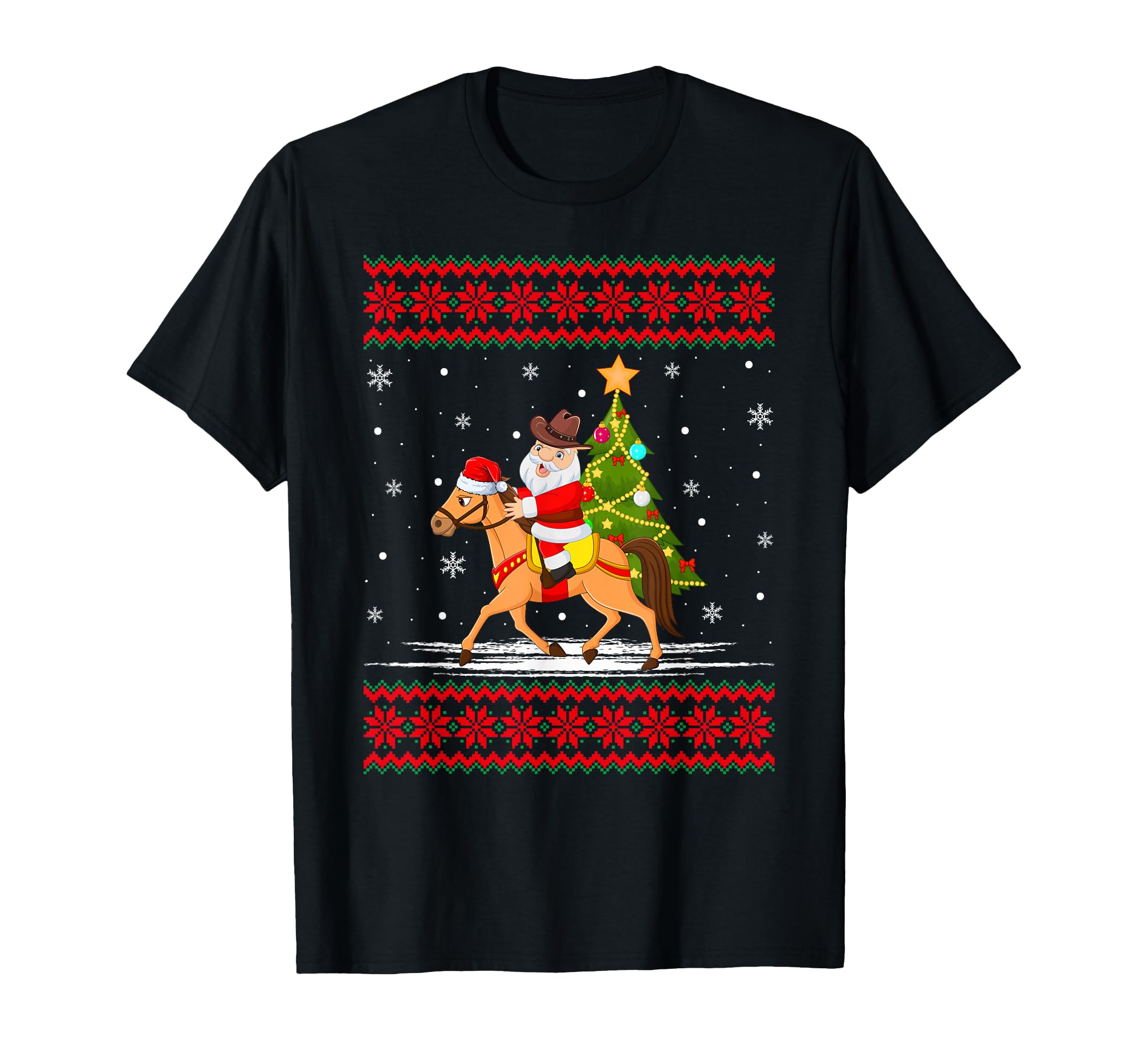 Santa Claus Riding Cowboy Tree T-Shirt - Aesthetic Graphic for Adults - T-Shirt, Sweatshirt, Hoodie