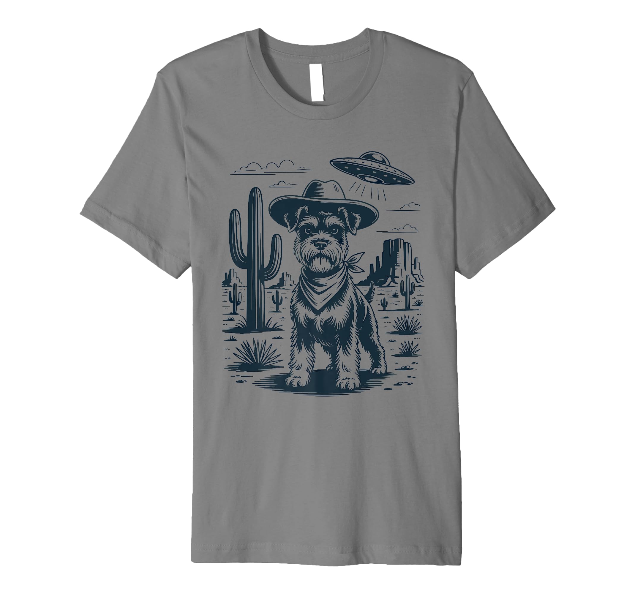 Cowboy Miniature Schnauzer Dog Ufo T-Shirt - Fun Novelty Design for Adults - T-Shirt, Sweatshirt, Hoodie