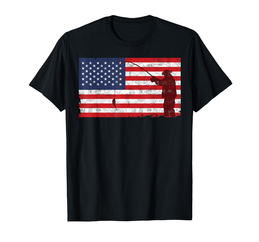 Distressed American Flag Fishing Pole T-Shirt - Casual Everyday Wear Unisex - T-Shirt, Sweatshirt, Hoodie