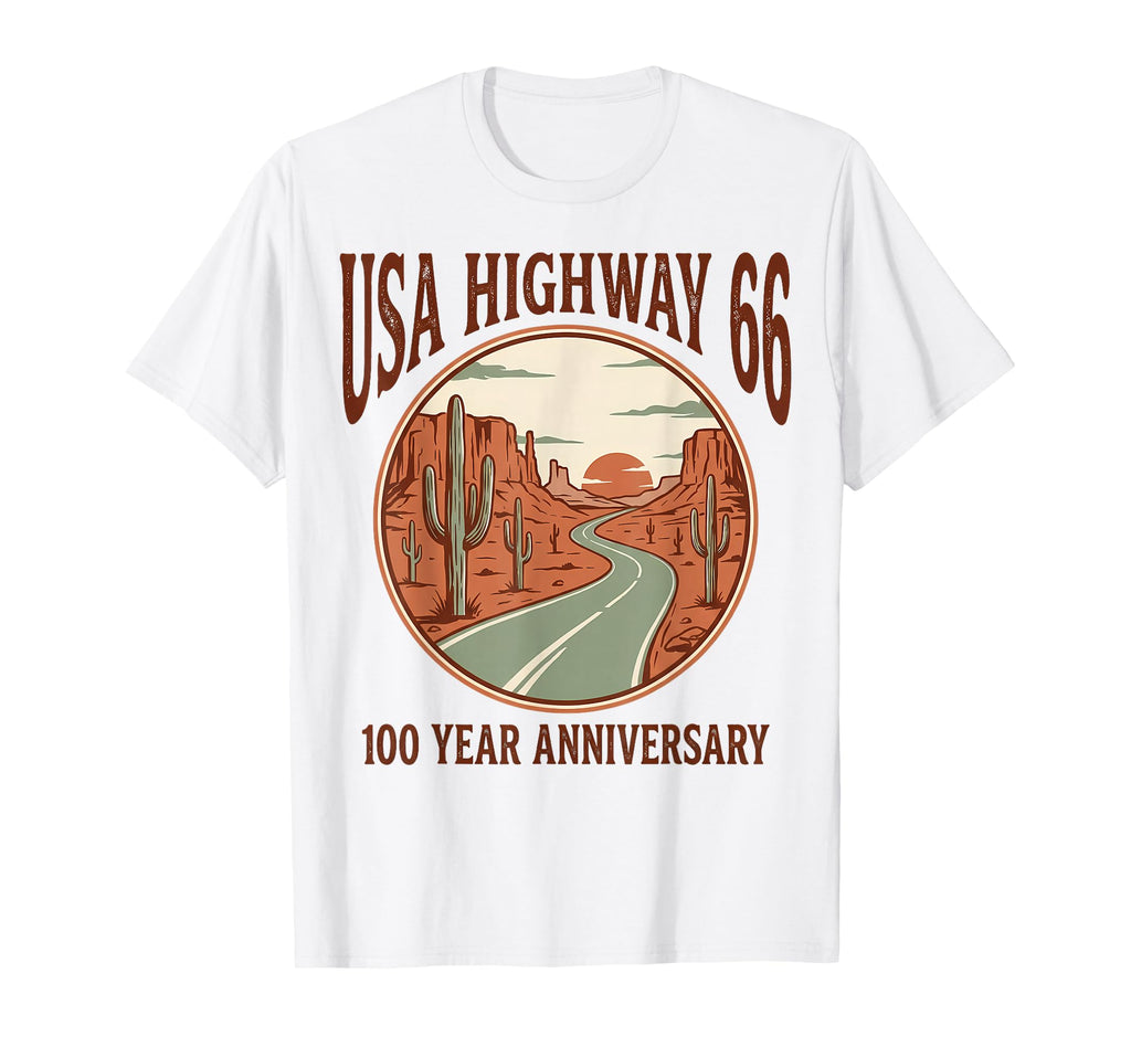 Usa Highway 66 100 Year T-Shirt - Fun Novelty Design for Adults - T-Shirt, Sweatshirt, Hoodie