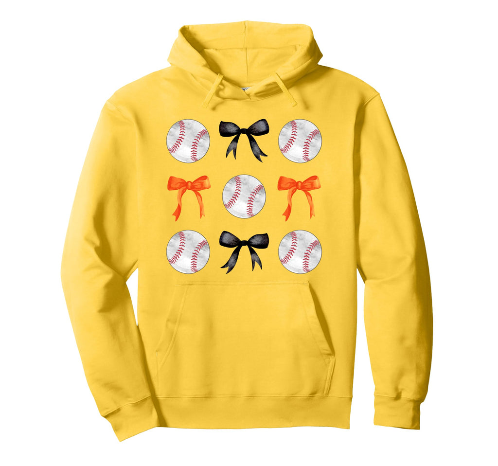 Orange Black Baseballs Bows Ball Mom Hoodie - Streetwear Style for Adults - T-Shirt, Sweatshirt, Hoodie