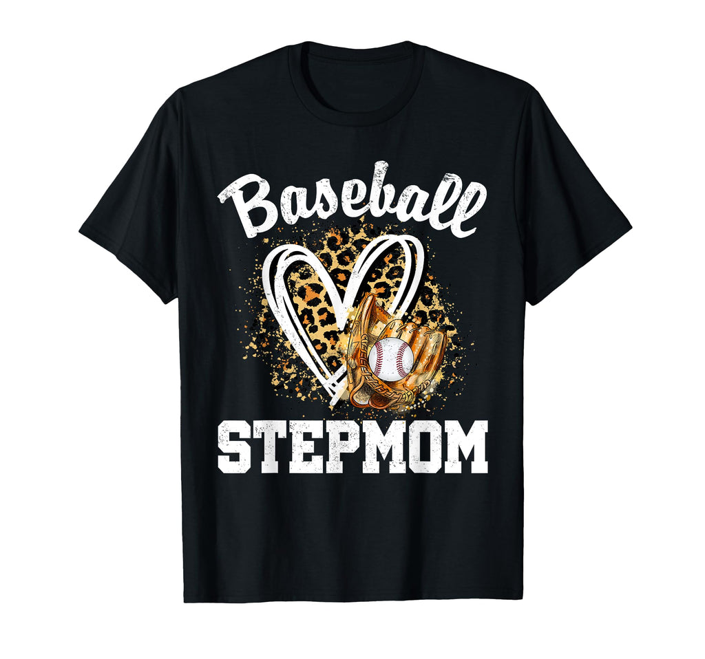 Baseball Stepmom Leopard Heart Mom T-Shirt - Fun Novelty Design Men Women - T-Shirt, Sweatshirt, Hoodie