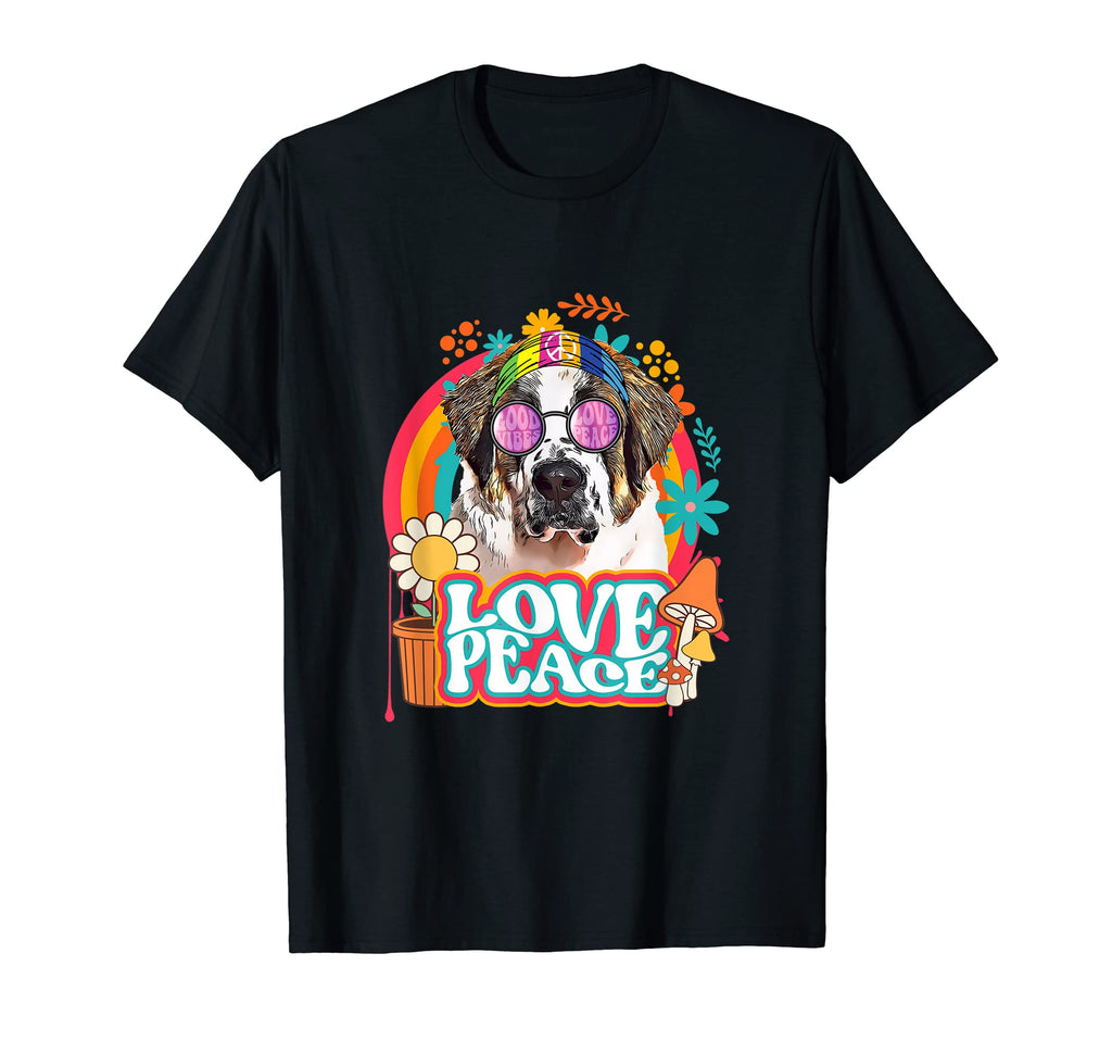 Hippie St Bernard Dog 60S 70S T-Shirt - Casual Everyday Wear for Adults - T-Shirt, Sweatshirt, Hoodie