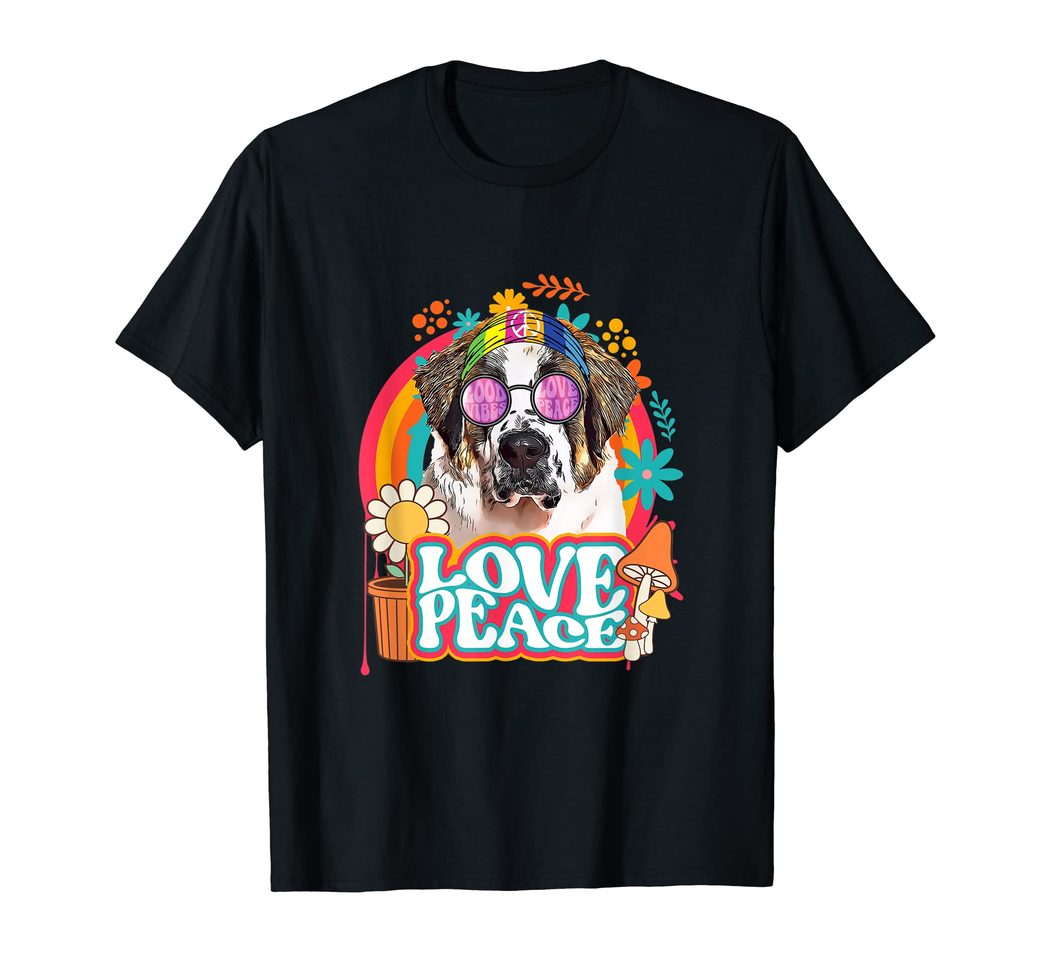 Hippie St Bernard Dog 60S 70S T-Shirt - Casual Everyday Wear for Adults - T-Shirt, Sweatshirt, Hoodie