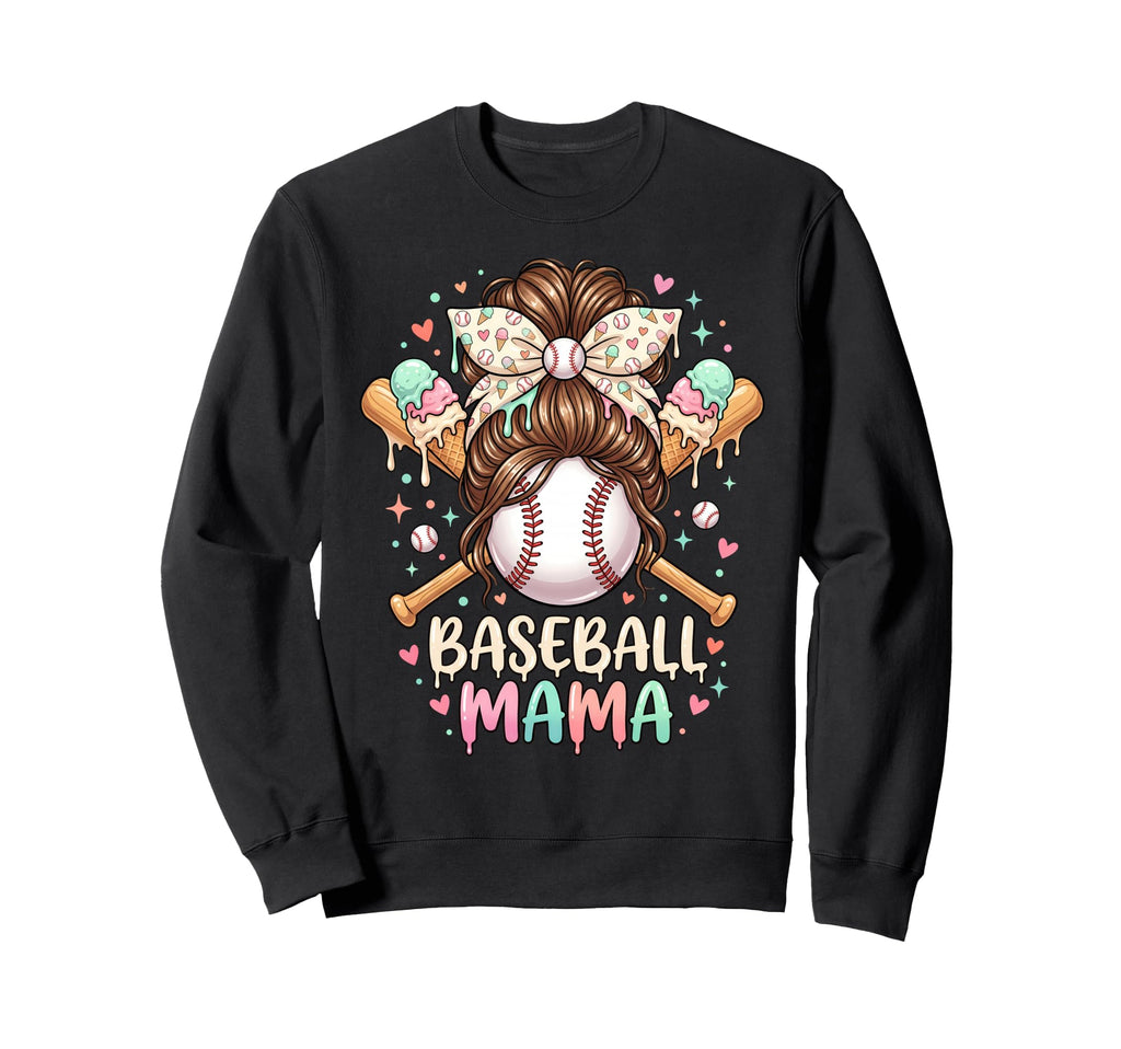 Baseball Mama Ice Cream Mothers Day Bow Sweatshirt - Unique Graphic Unisex - T-Shirt, Sweatshirt, Hoodie
