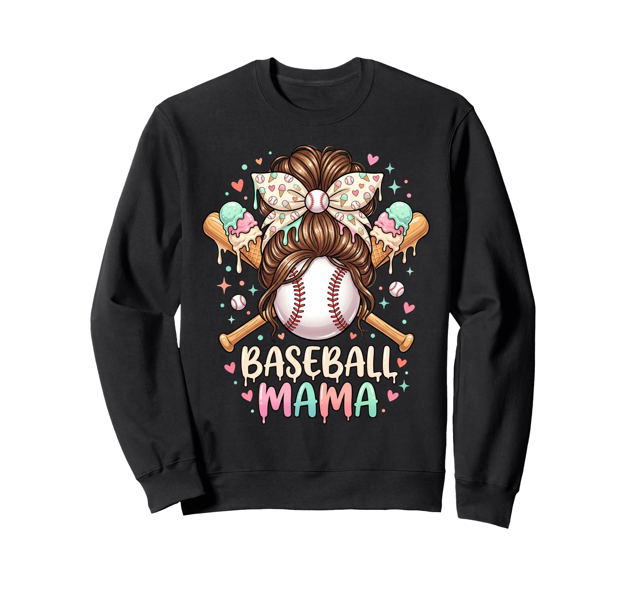 Baseball Mama Ice Cream Mothers Day Bow Sweatshirt - Unique Graphic Unisex - T-Shirt, Sweatshirt, Hoodie