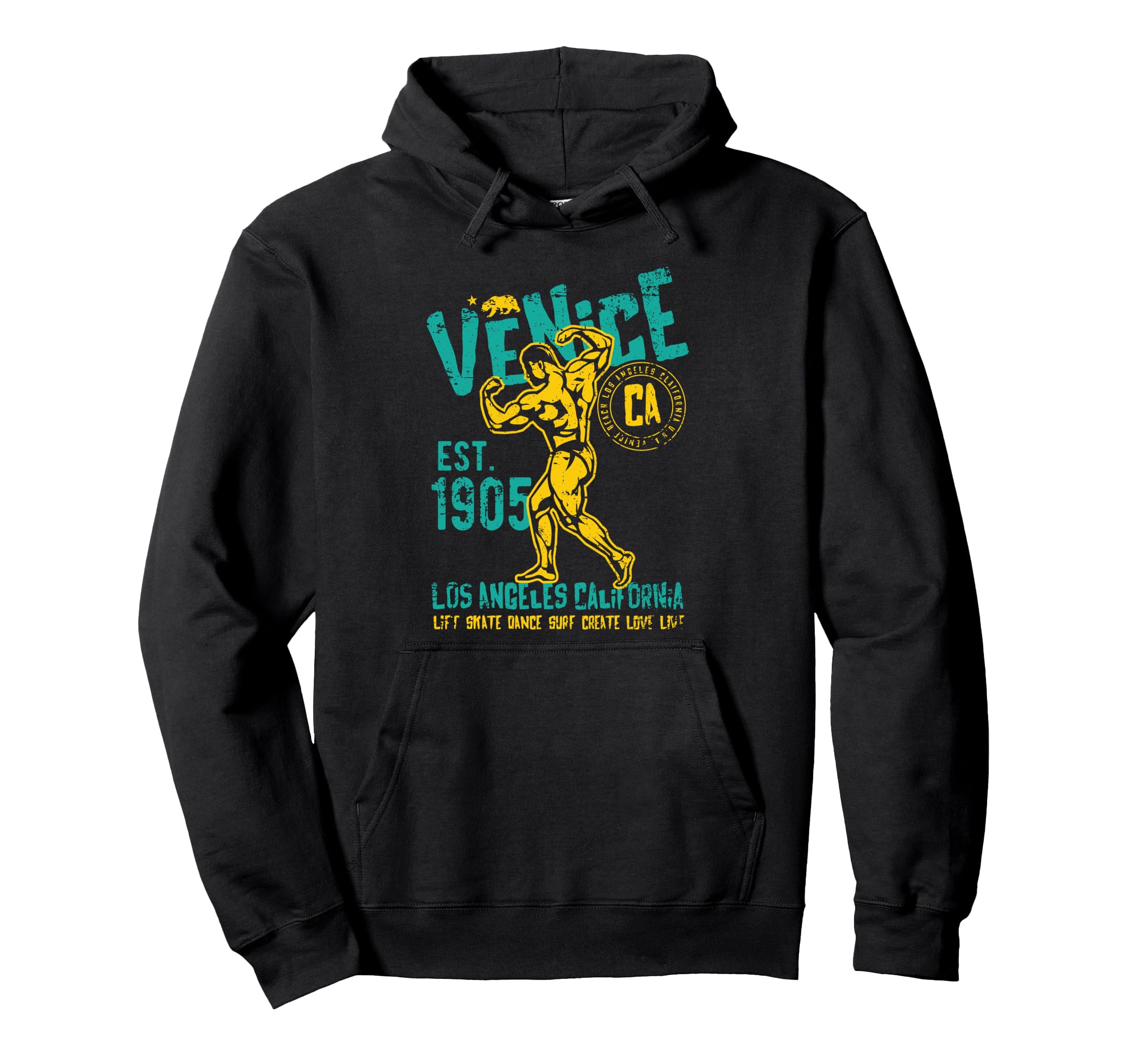 Venice Est 1905 California Distressed Hoodie - Custom Art Print for Adults - T-Shirt, Sweatshirt, Hoodie