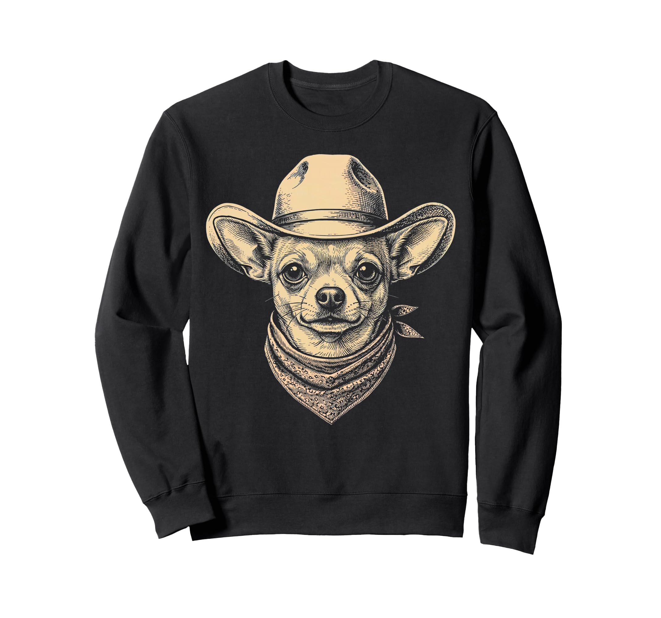 Chihuahua Dog Cowboy Hat Bandana Western Sweatshirt - Trendy Graphic Unisex - T-Shirt, Sweatshirt, Hoodie