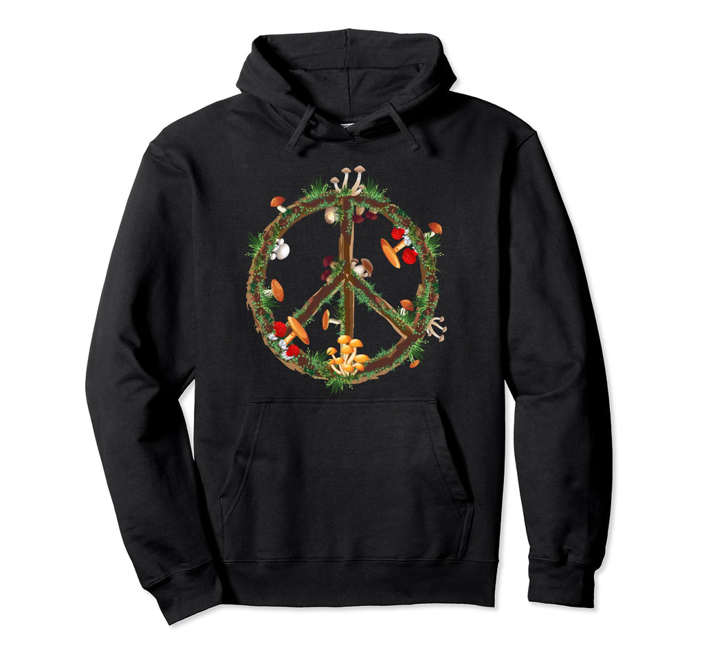 Mushrooms Peace Sign 70S 60S Hippie Boho Hoodie - Fun Novelty Design Unisex - T-Shirt, Sweatshirt, Hoodie