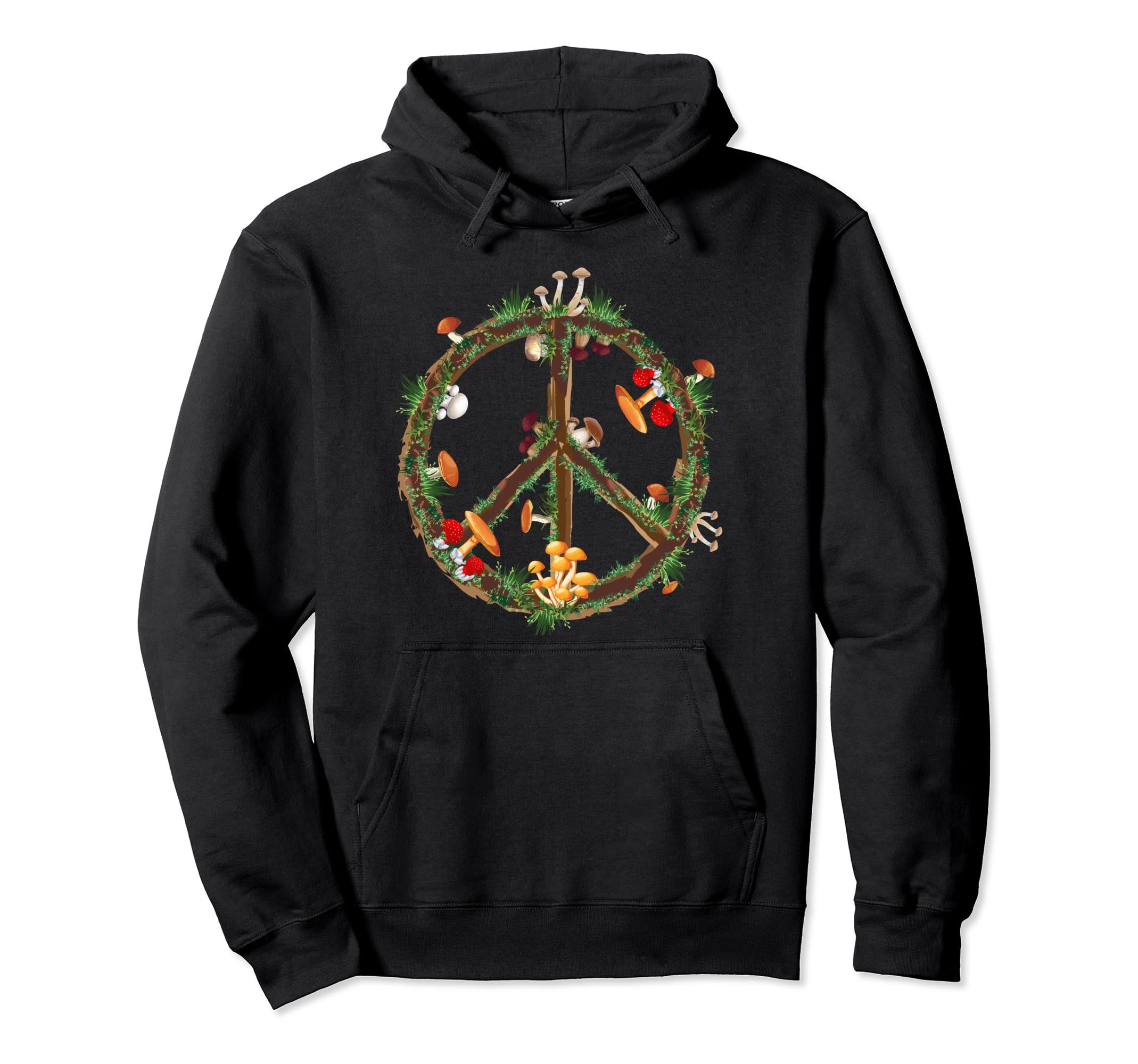 Mushrooms Peace Sign 70S 60S Hippie Boho Hoodie - Fun Novelty Design Unisex - T-Shirt, Sweatshirt, Hoodie