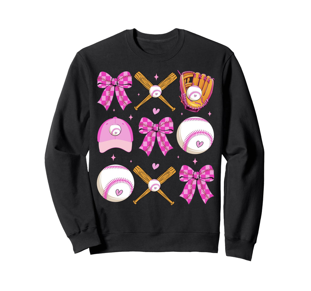 Checkered Mama Bow Baseball Mom Sweatshirt - Aesthetic Graphic for Adults - T-Shirt, Sweatshirt, Hoodie