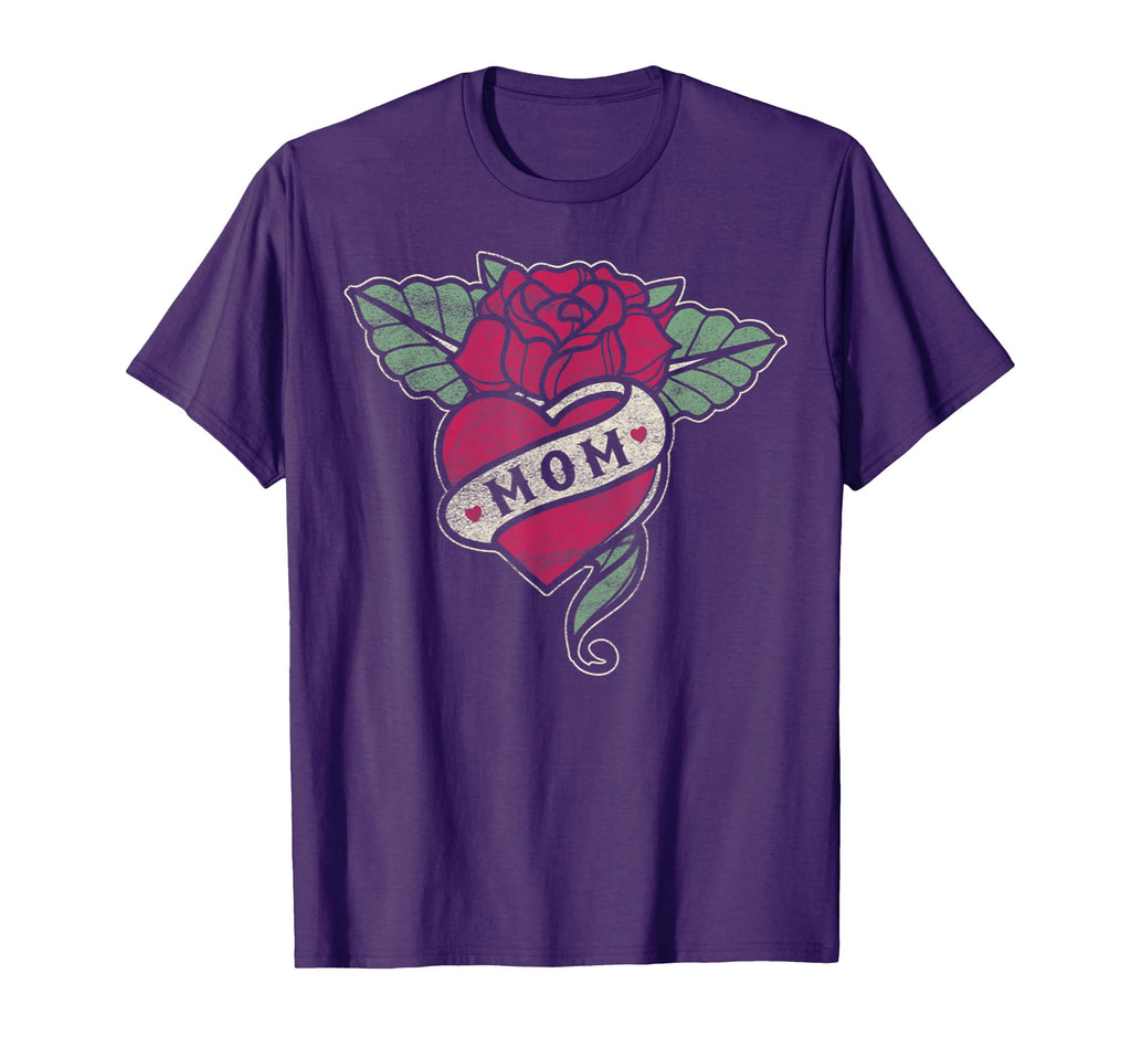 Mom Tattoo Heart Red Rose Motorcycle T-Shirt - Aesthetic Graphic Unisex - T-Shirt, Sweatshirt, Hoodie