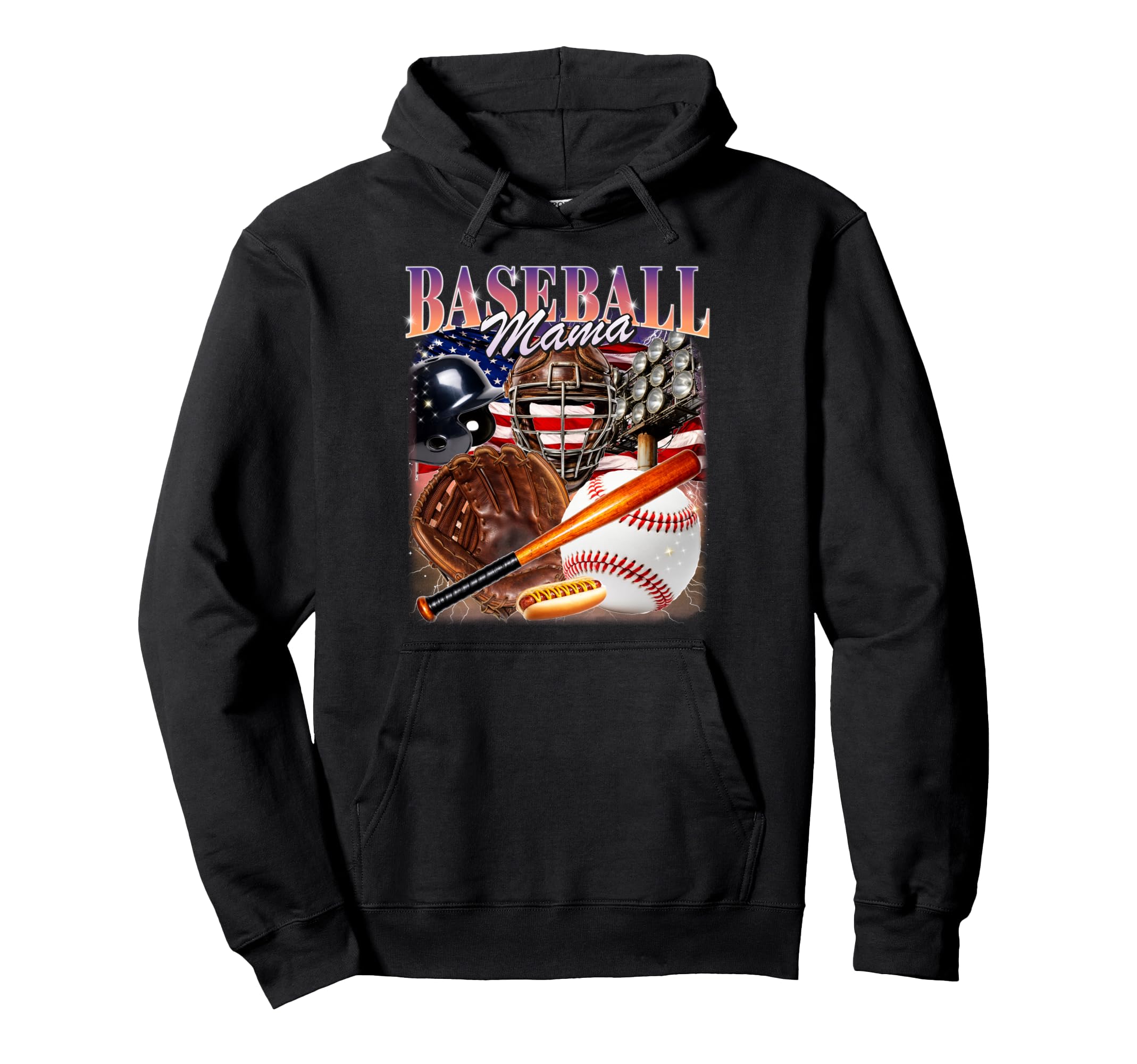 Baseball Mama Usa Flag 90S Mom Ballers Hoodie - Custom Art Print Unisex - T-Shirt, Sweatshirt, Hoodie