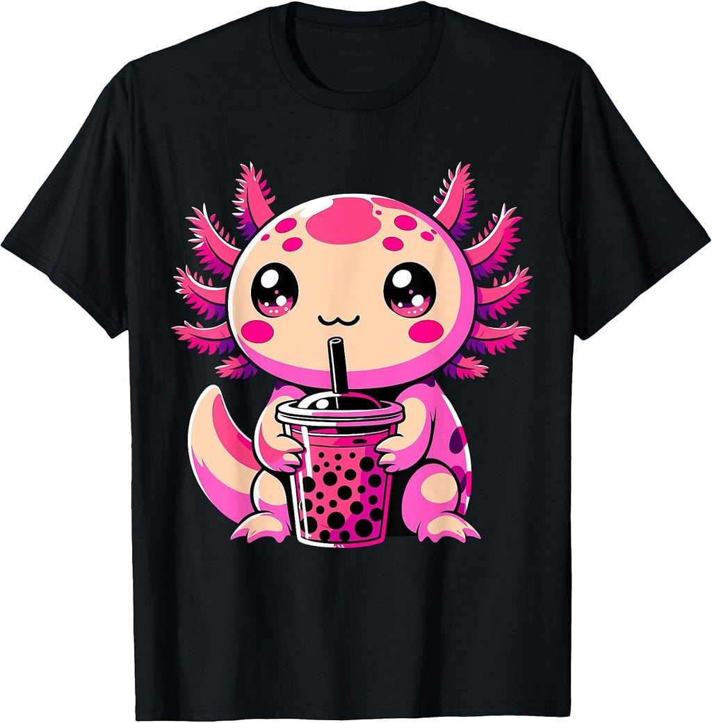Bobalotl Kawaii Axolotl Drinking Boba Tea - Adult & Kids T-Shirts, Sweatshirts & Hoodies apparel design preview 1
