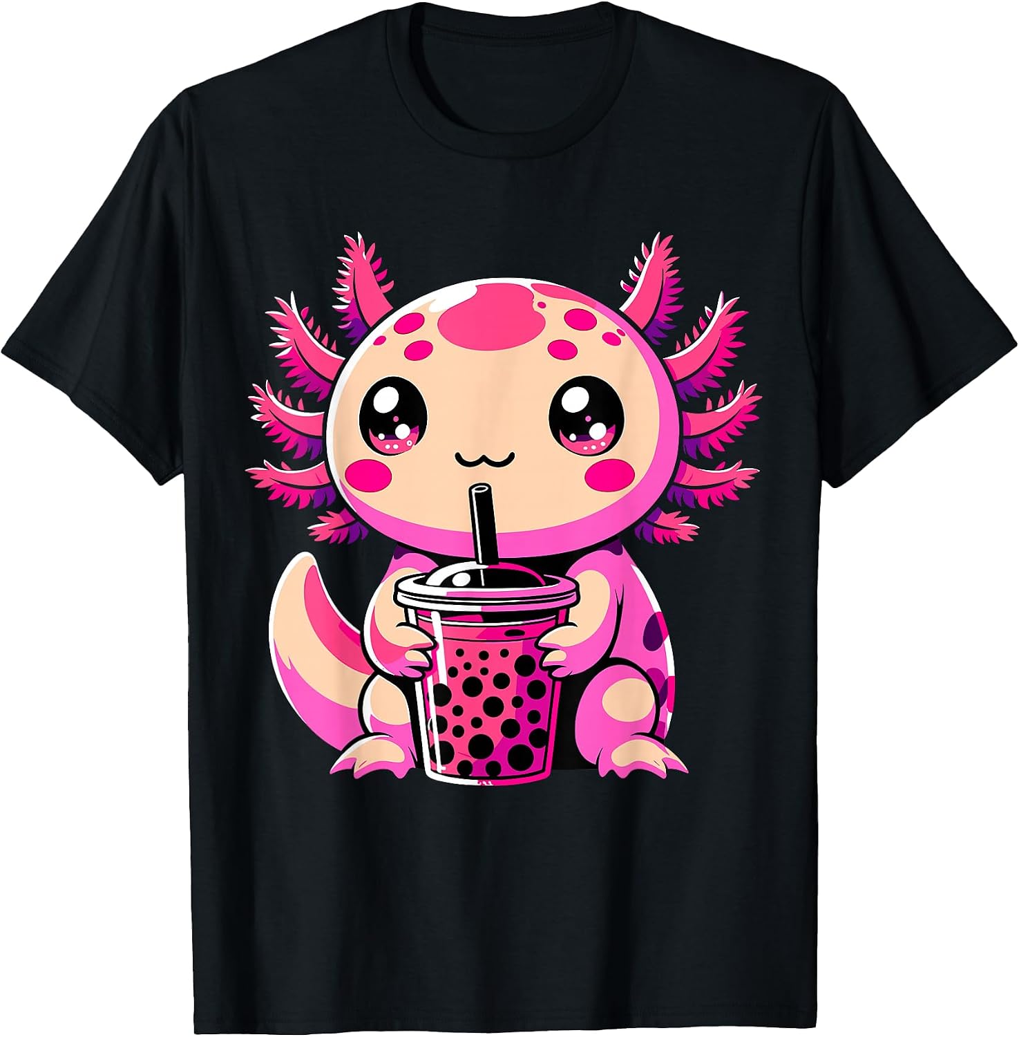 Bobalotl Kawaii Axolotl Drinking Boba Tea - Adult & Kids T-Shirts, Sweatshirts & Hoodies apparel design preview 1