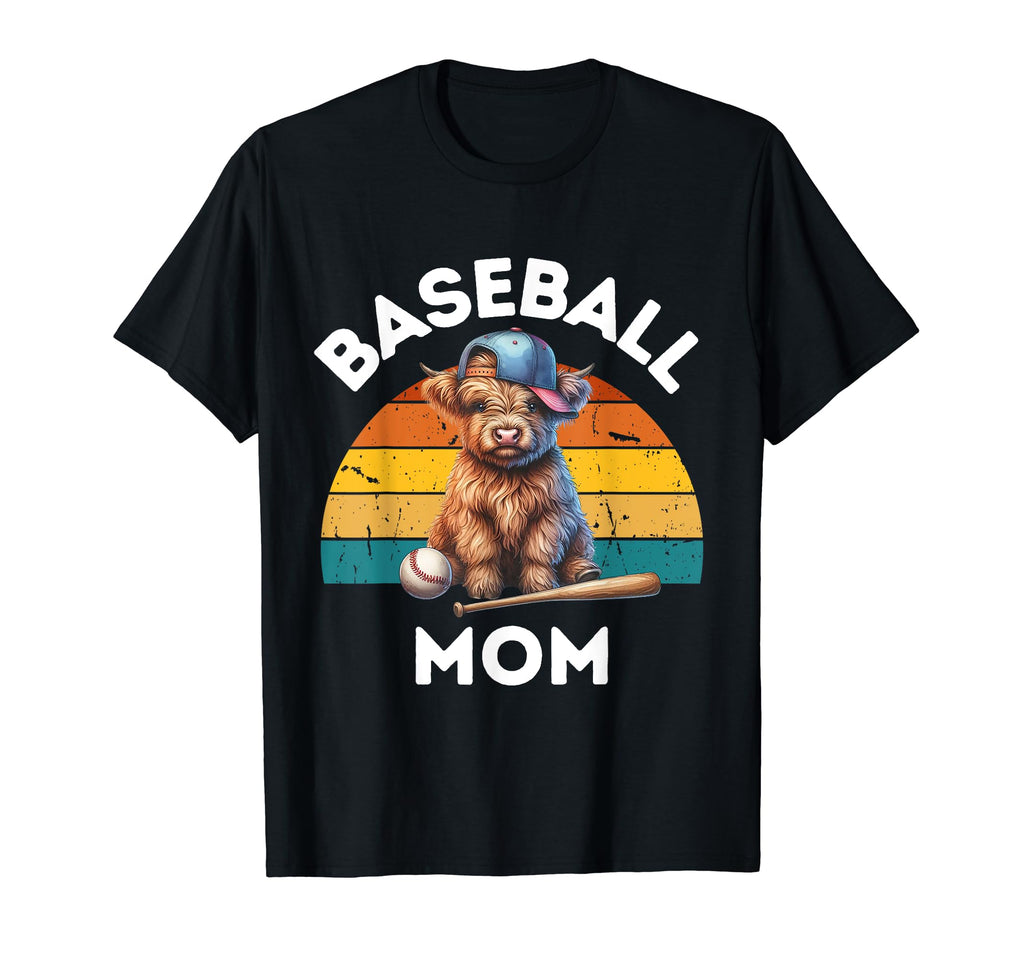 Proud Baseball Mom Highland Cow T-Shirt - Minimalist Print for Adults - T-Shirt, Sweatshirt, Hoodie