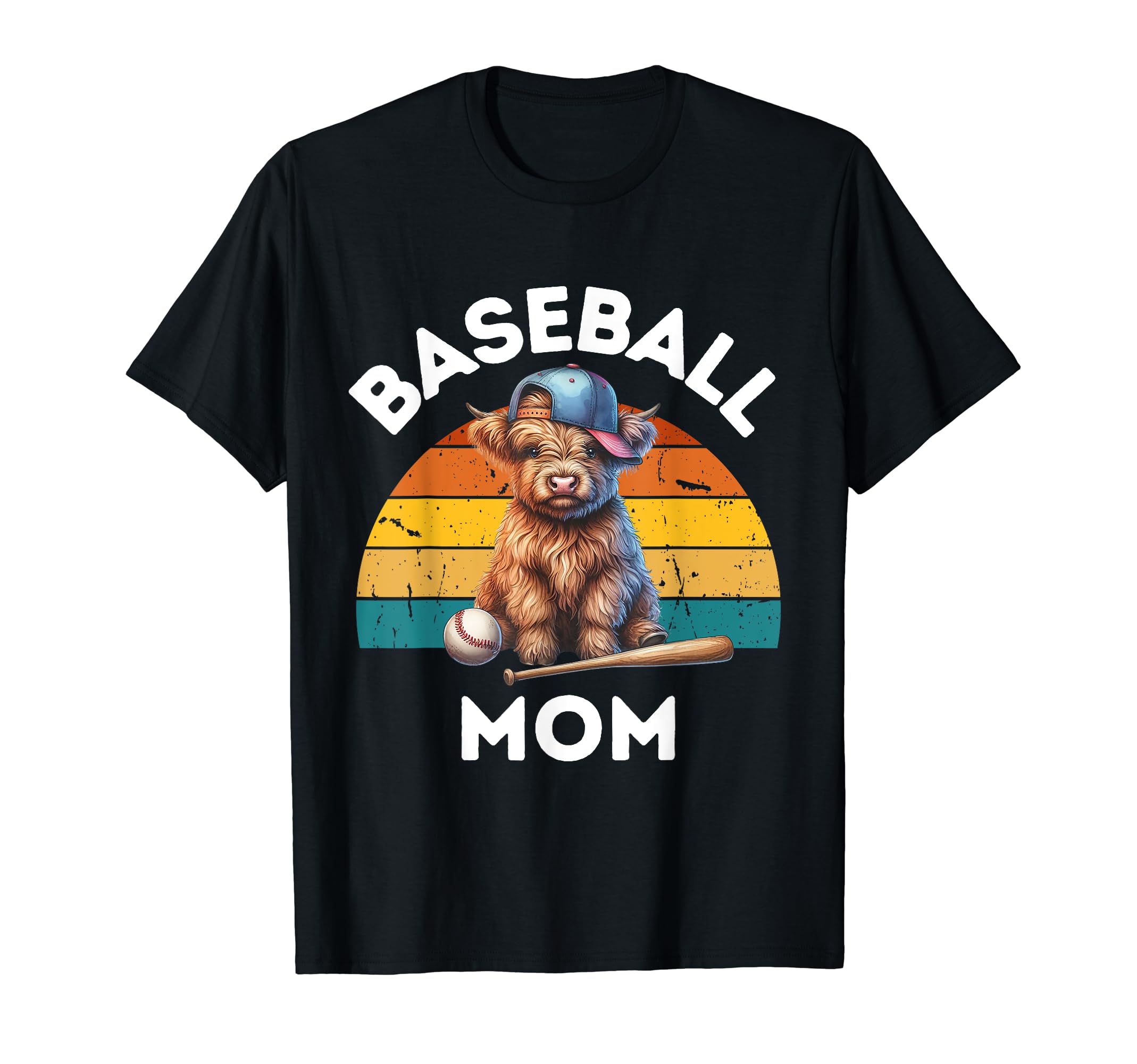 Proud Baseball Mom Highland Cow T-Shirt - Minimalist Print for Adults - T-Shirt, Sweatshirt, Hoodie