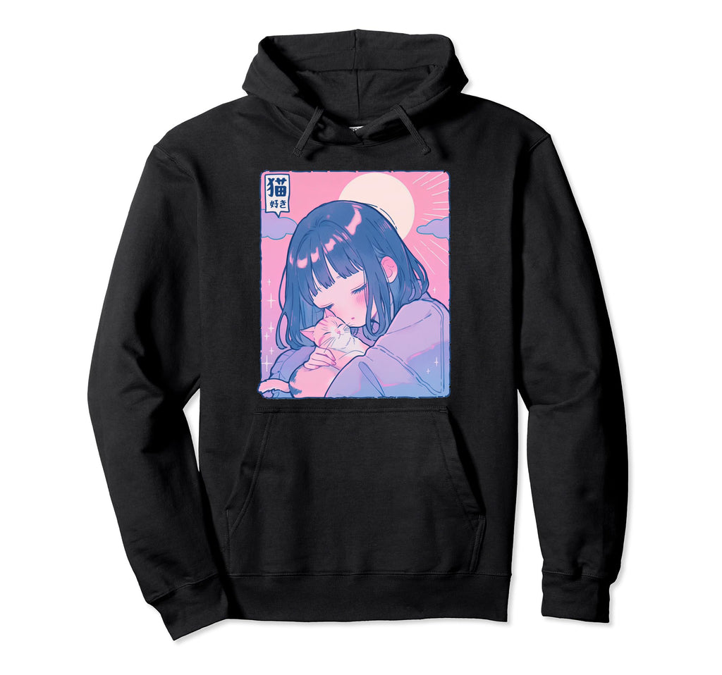Anime Cat Lover Pastel Aesthetic Y2K Hoodie - Trendy Graphic Unisex - T-Shirt, Sweatshirt, Hoodie