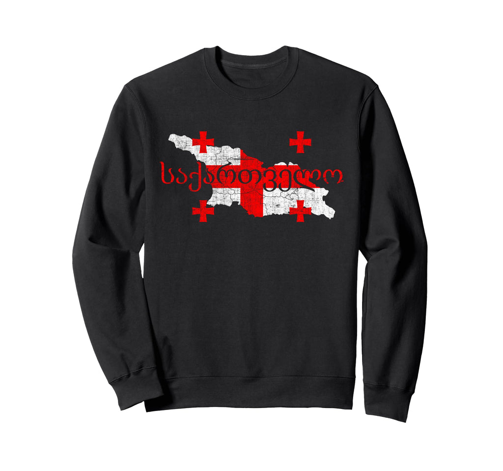 Georgia Map And Flags Travel Souvenir Sweatshirt - Trendy Graphic Unisex - T-Shirt, Sweatshirt, Hoodie
