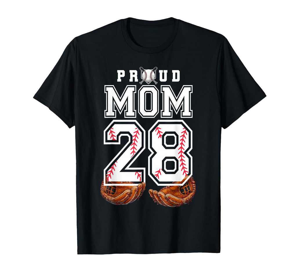 Proud Mom Baseball Player Number 28 T-Shirt - Custom Art Print Men Women - T-Shirt, Sweatshirt, Hoodie