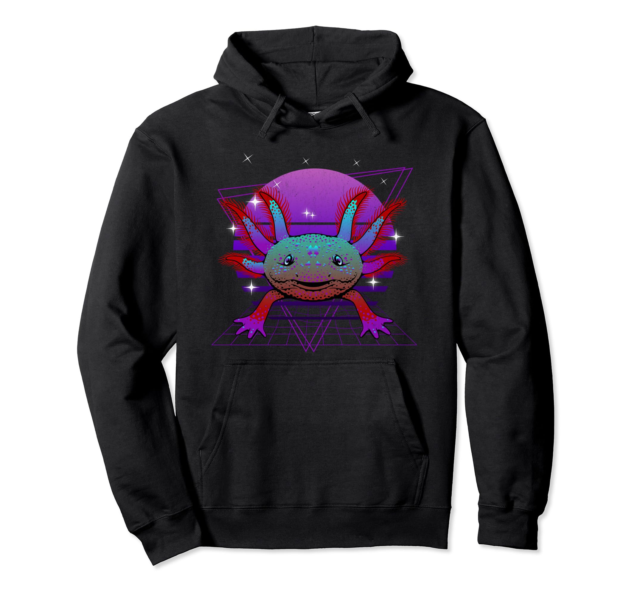 Synthwave Vaporwave Sunset Axolotl Hoodie - Unique Graphic for Adults - T-Shirt, Sweatshirt, Hoodie
