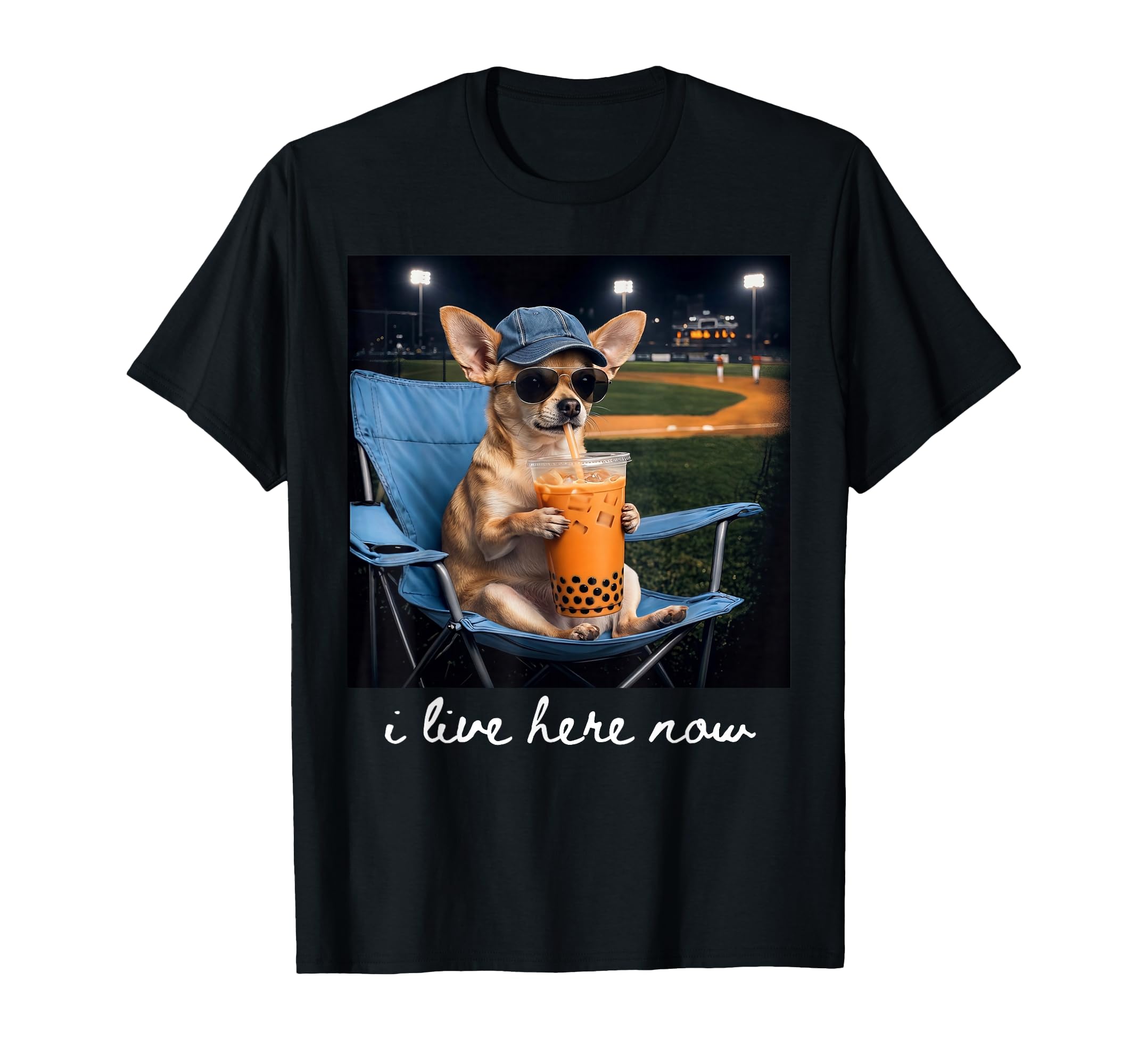 Chihuahua Drink Iced Coffee Baseball T-Shirt - Unique Graphic Men Women - T-Shirt, Sweatshirt, Hoodie