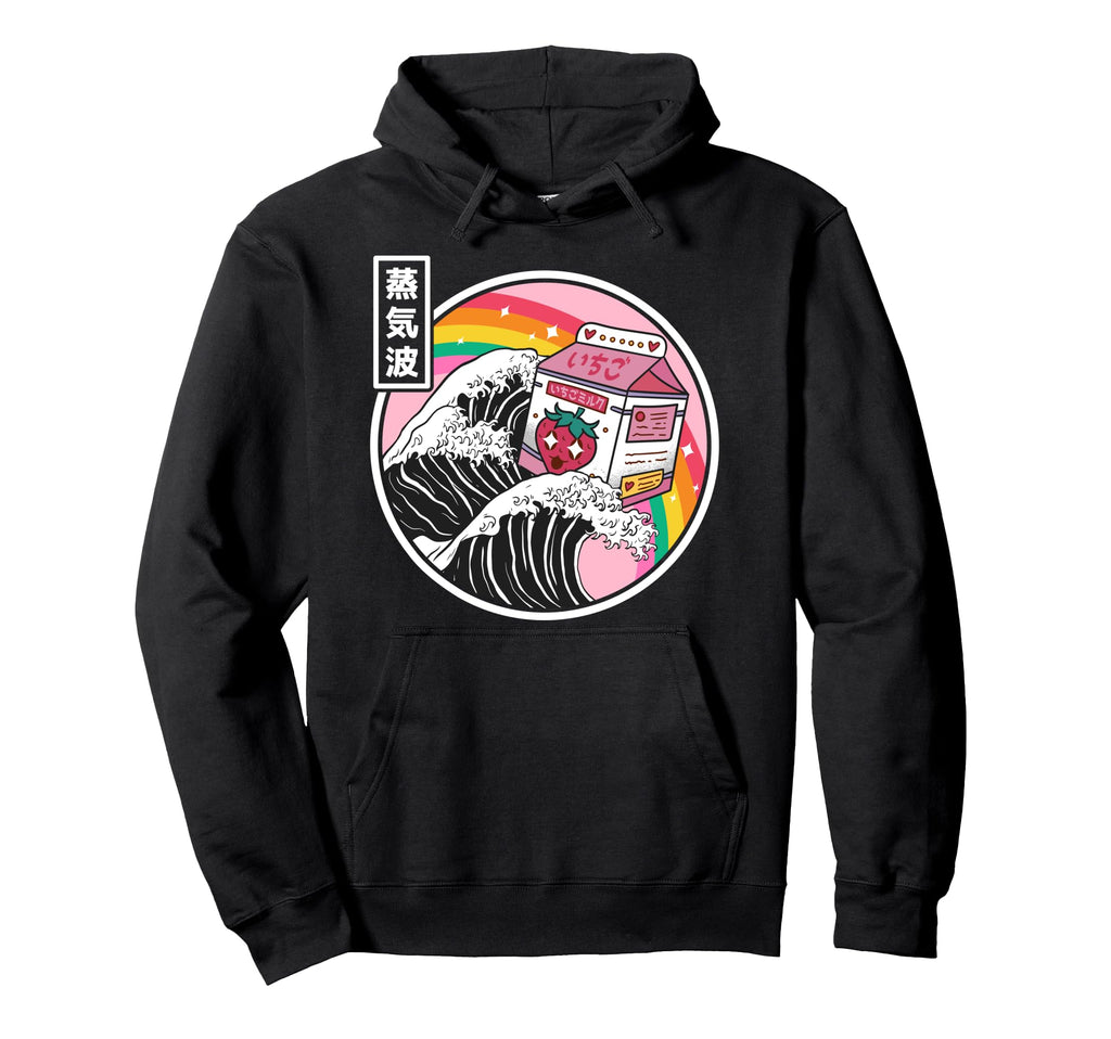 Strawberry Milk Surfing Kanagawa Wave Kawaii Hoodie - Graphic Print Unisex - T-Shirt, Sweatshirt, Hoodie