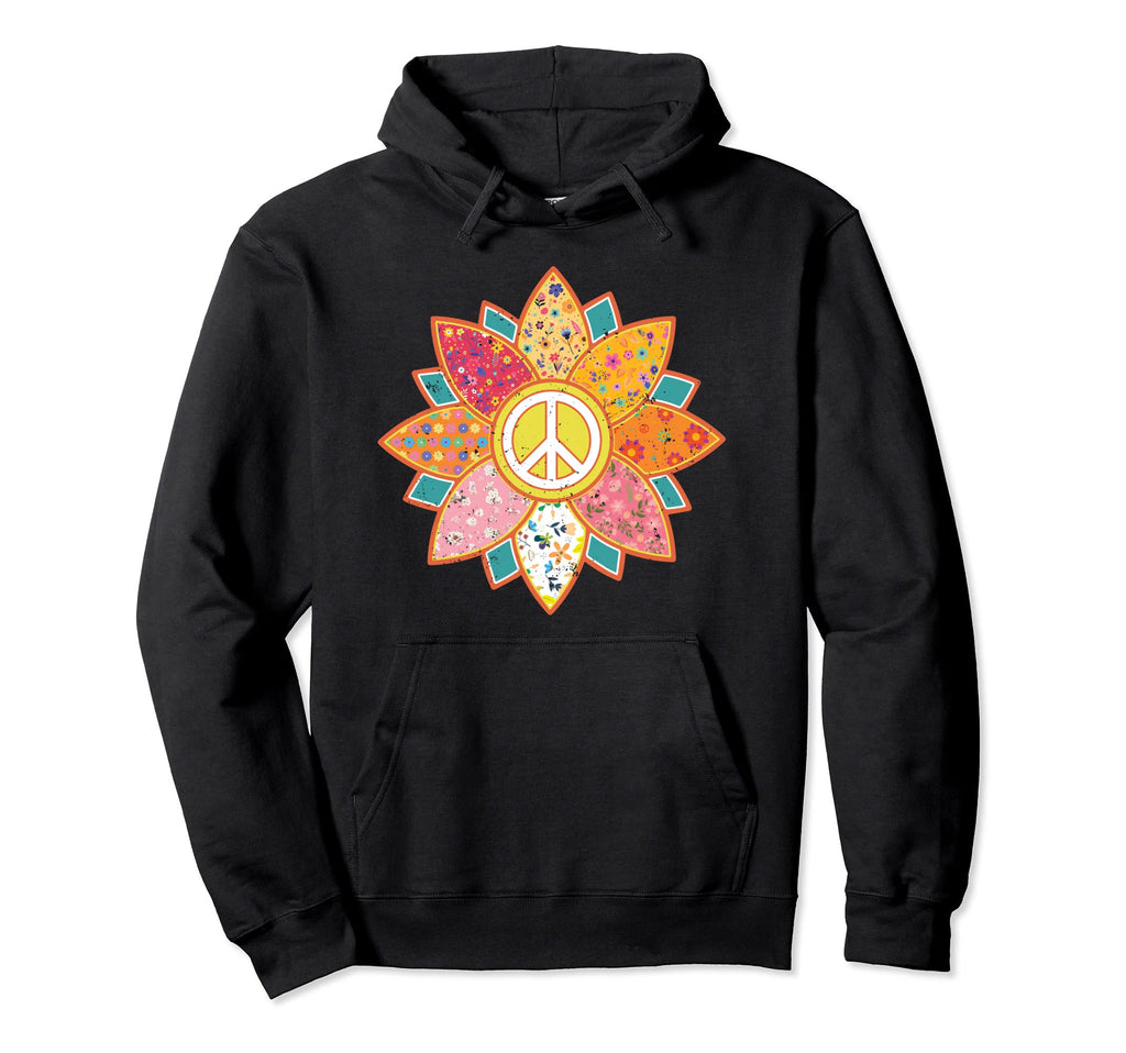 Floral Peace Sign Hippie Groovy Vibes Hoodie - Custom Art Print Unisex - T-Shirt, Sweatshirt, Hoodie