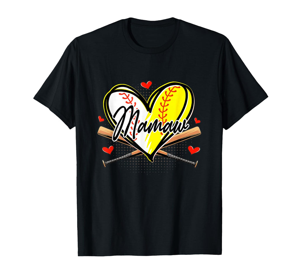 Baseball Softball Heart Ball Mamaw T-Shirt - Streetwear Style for Adults - T-Shirt, Sweatshirt, Hoodie