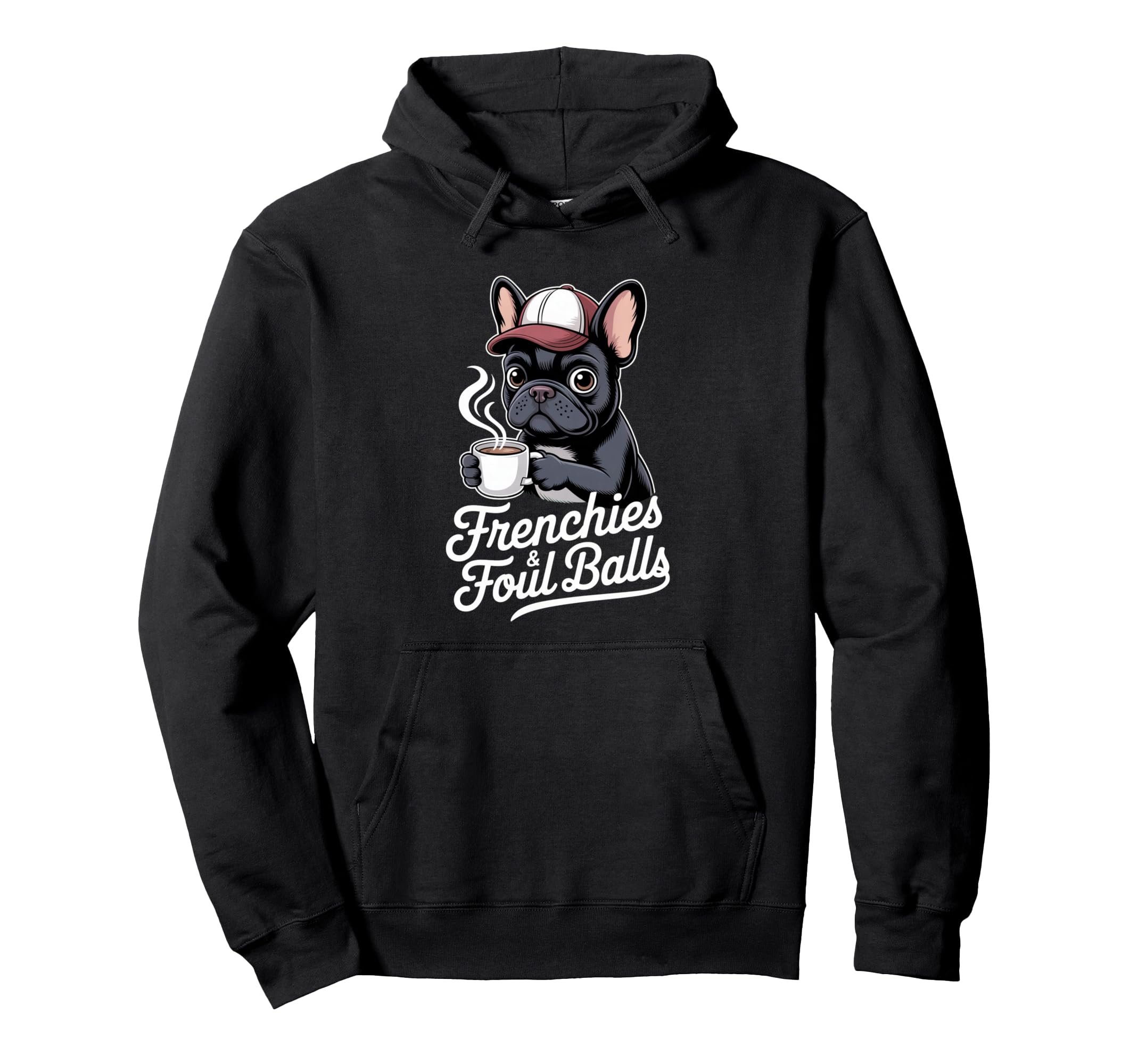 Womens Baseball Dog Coffee Frenchies Hoodie - Custom Art Print Men Women - T-Shirt, Sweatshirt, Hoodie