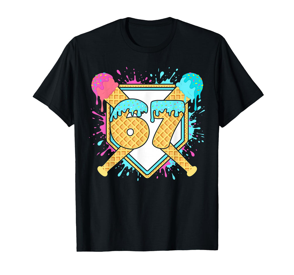 Baseball Ice Cream Drip Number 67 T-Shirt - Casual Everyday Wear Men Women - T-Shirt, Sweatshirt, Hoodie