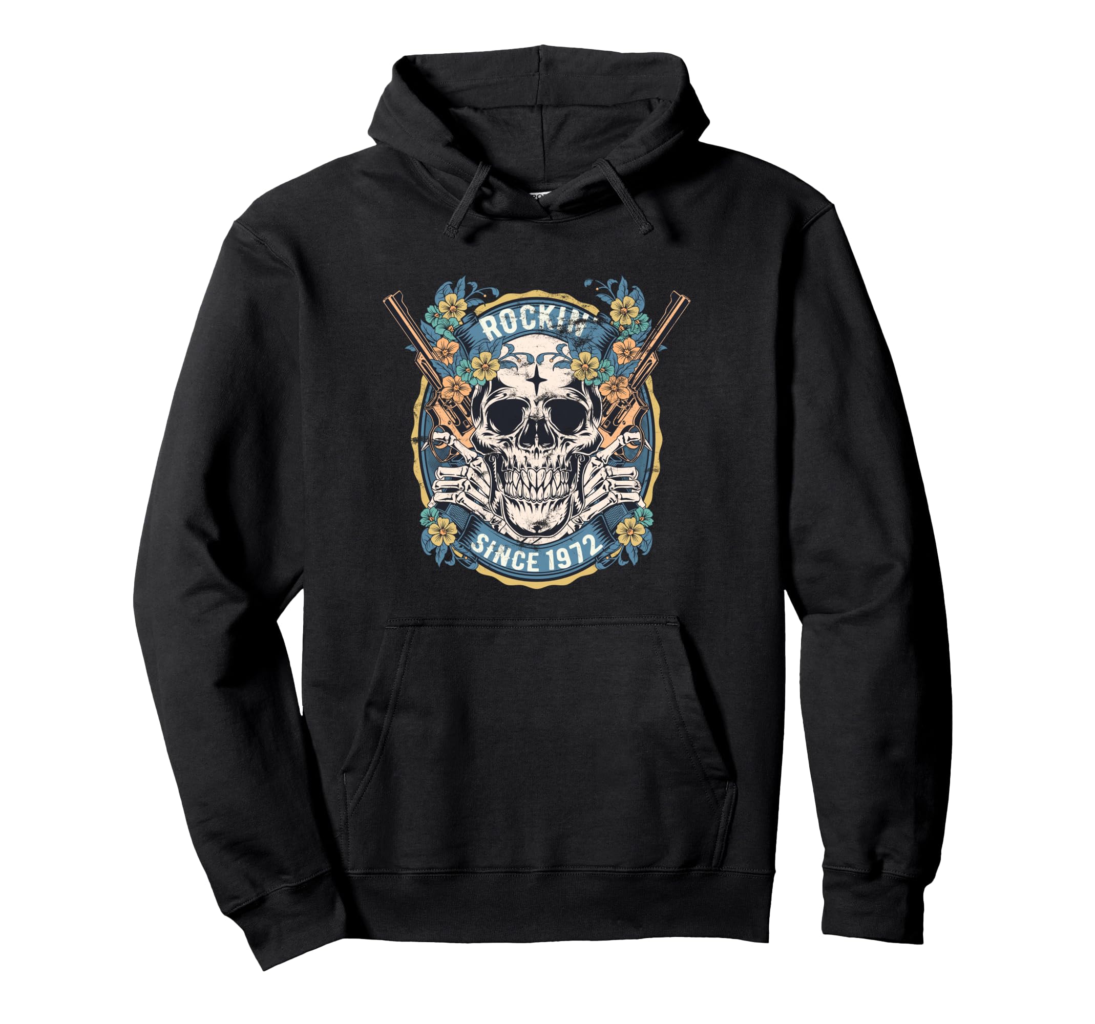 Rockin Since 1972 Skull Birthday Hoodie - Fun Novelty Design Unisex - T-Shirt, Sweatshirt, Hoodie