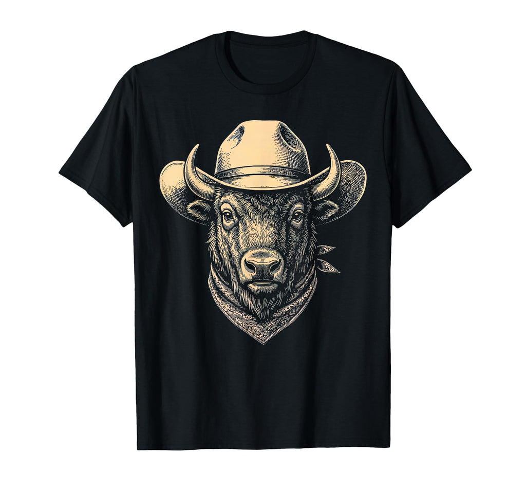 Bison Cowboy Hat Bandana Western T-Shirt - Unique Graphic Men Women - T-Shirt, Sweatshirt, Hoodie