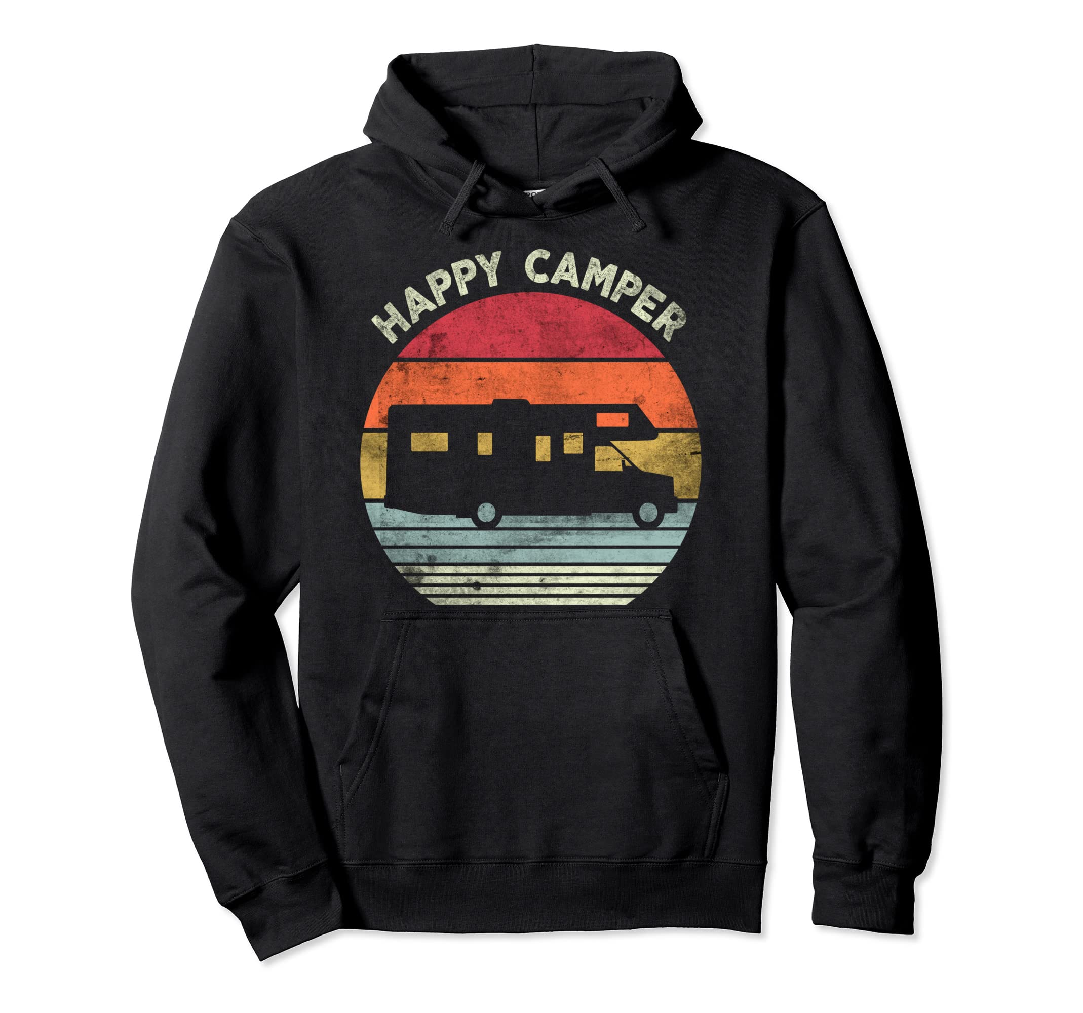 Happy Camper Rv Camping Distressed Gift Hoodie - Custom Art Print Unisex - T-Shirt, Sweatshirt, Hoodie