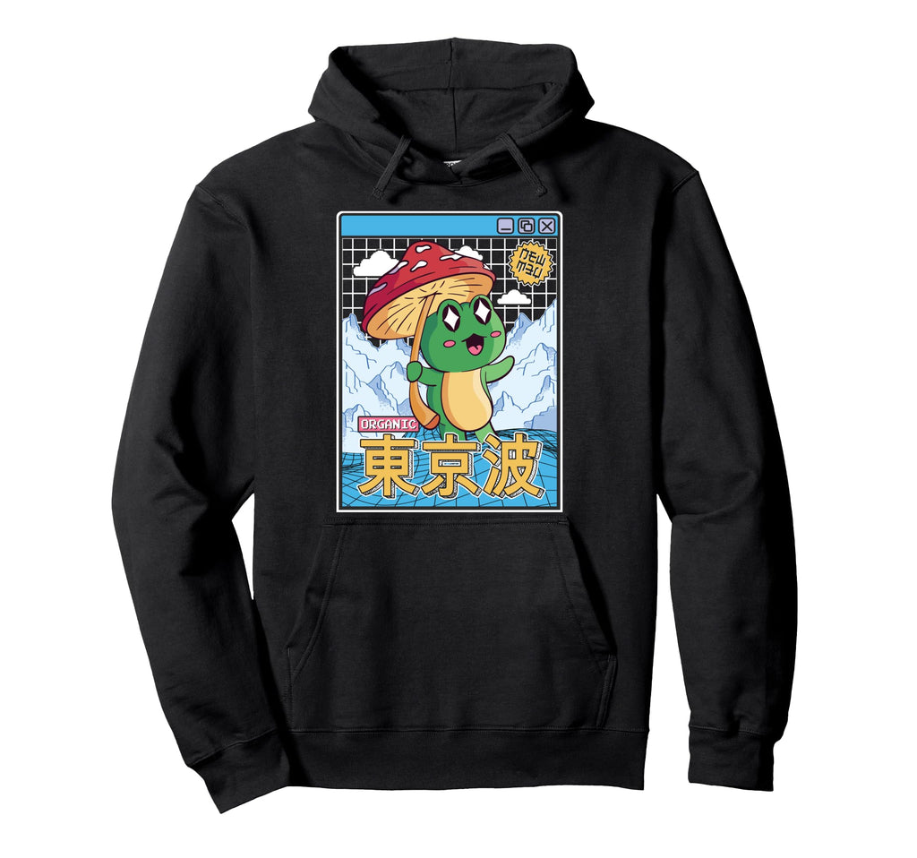 Happy Frog Mushroom Kawaii Vaporwave Hoodie - Fun Novelty Design Unisex - T-Shirt, Sweatshirt, Hoodie
