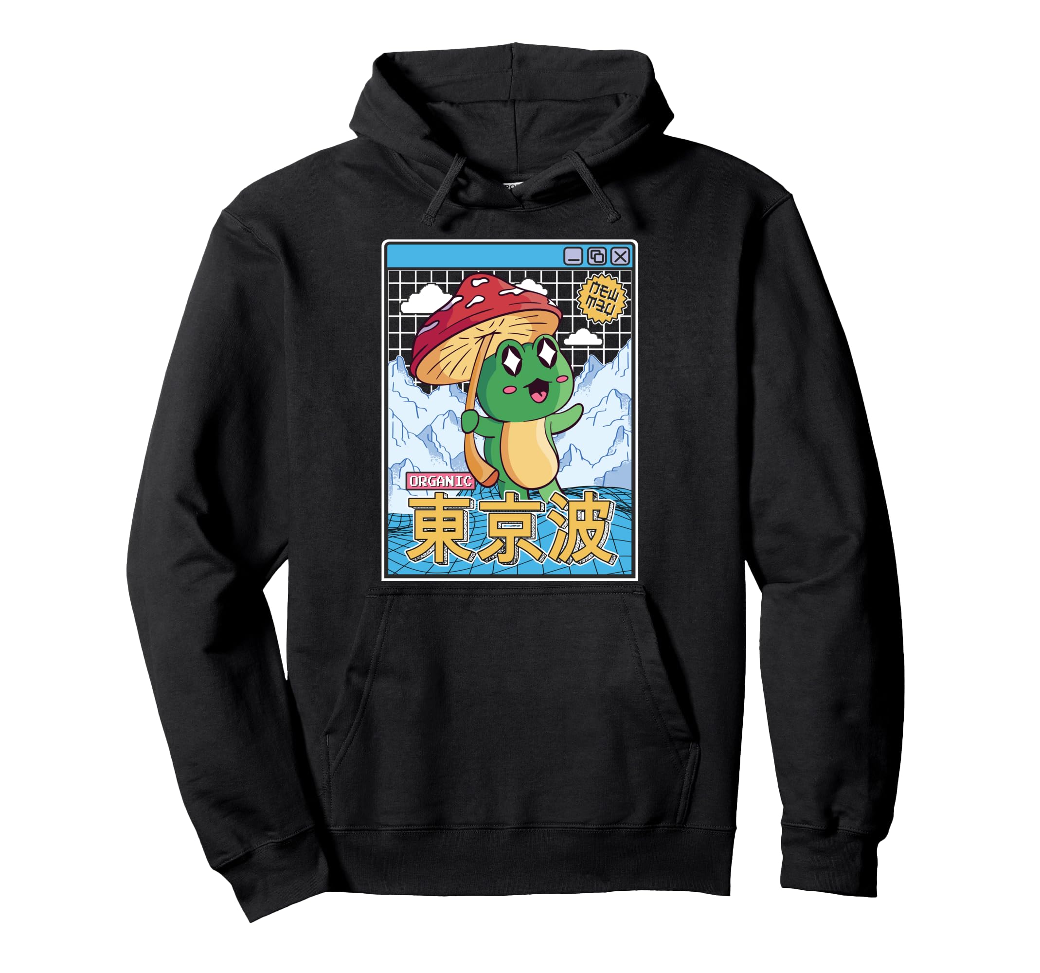 Happy Frog Mushroom Kawaii Vaporwave Hoodie - Fun Novelty Design Unisex - T-Shirt, Sweatshirt, Hoodie