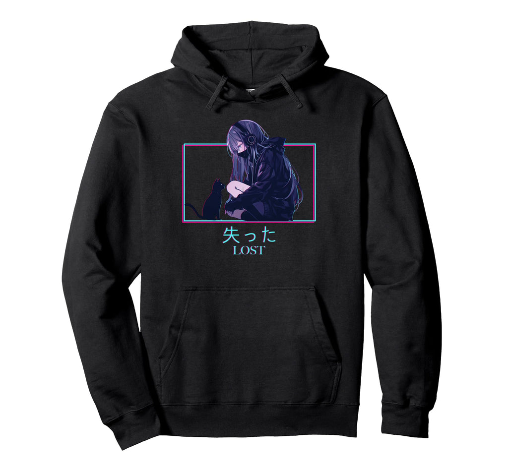 Lost Anime Cat Kanji Japanese Hoodie - Casual Everyday Wear Unisex - T-Shirt, Sweatshirt, Hoodie