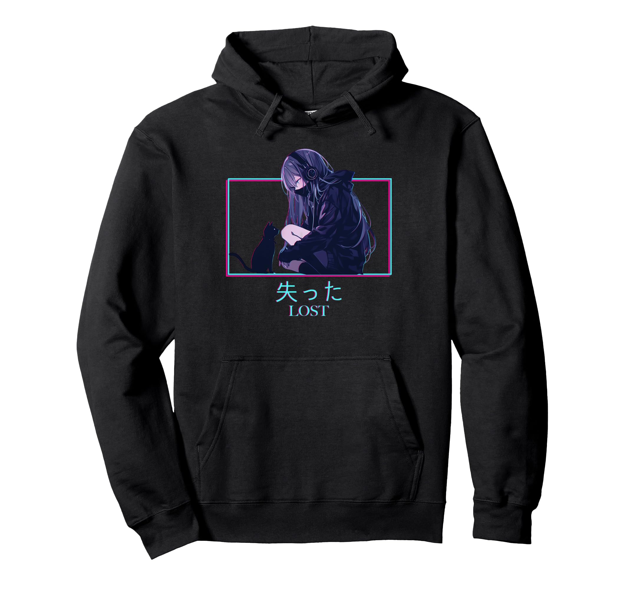 Lost Anime Cat Kanji Japanese Hoodie - Casual Everyday Wear Unisex - T-Shirt, Sweatshirt, Hoodie