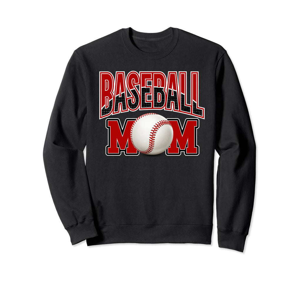 Baseball Mom Sports Red Black Sweatshirt - Graphic Print Men Women - T-Shirt, Sweatshirt, Hoodie