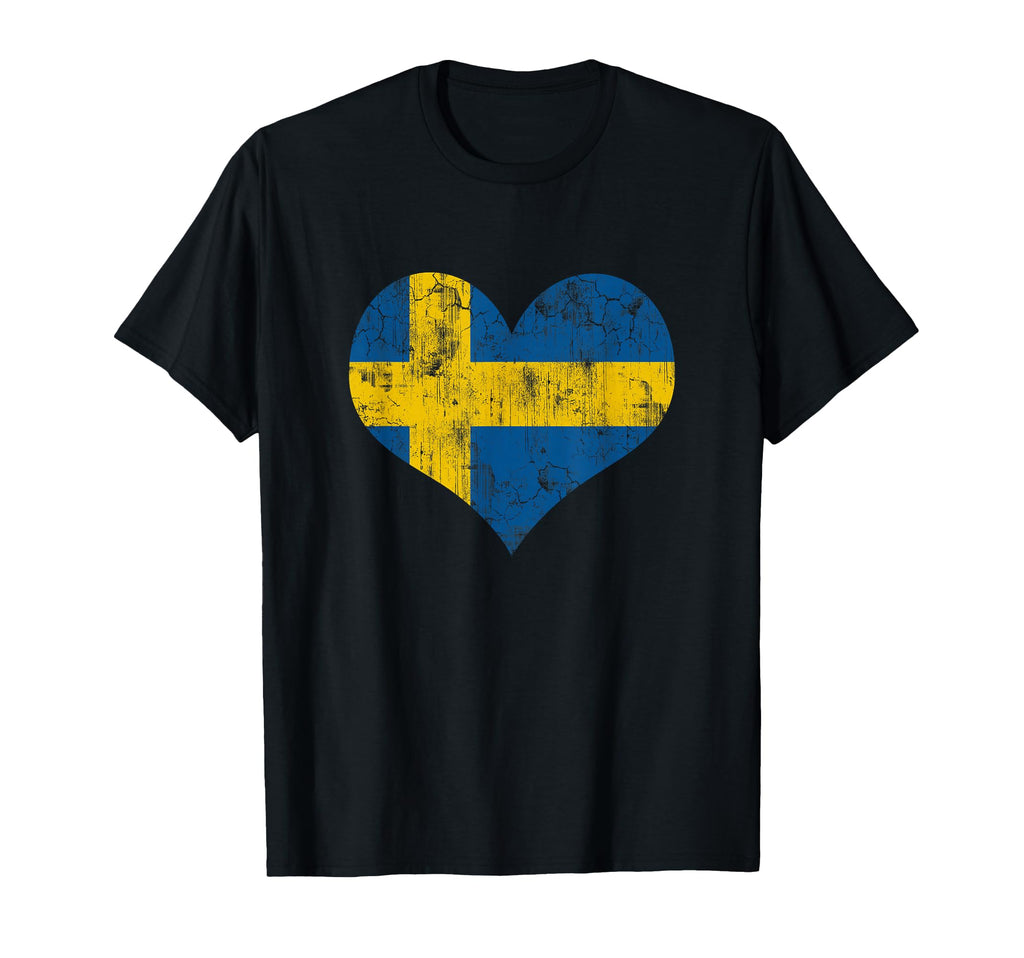 Sweden Flag Heart Distressed Swedish Pride T-Shirt - Unique Graphic Unisex - T-Shirt, Sweatshirt, Hoodie